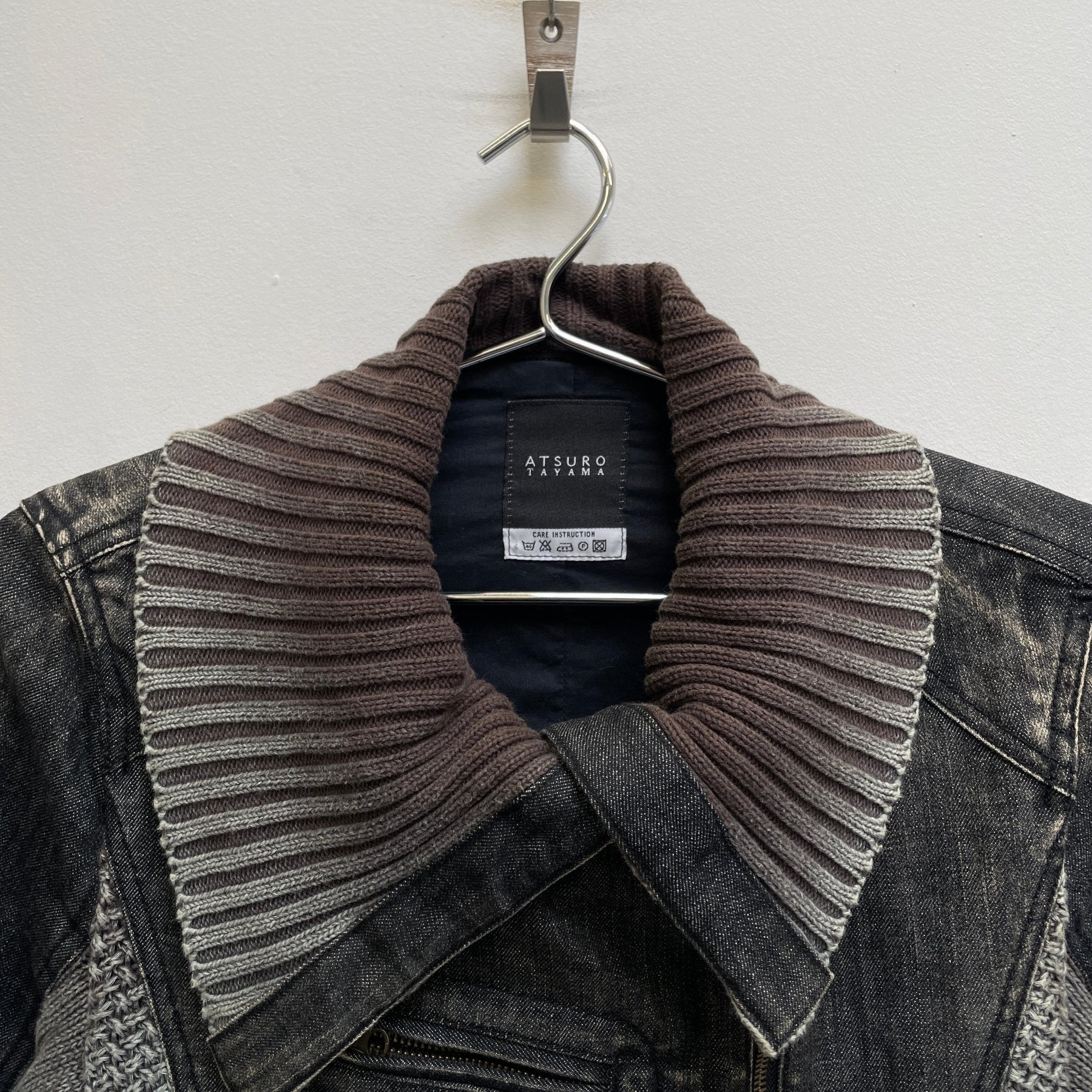 00s Atsuro Tayama High Neck Denim Knit Jacket - Image 3
