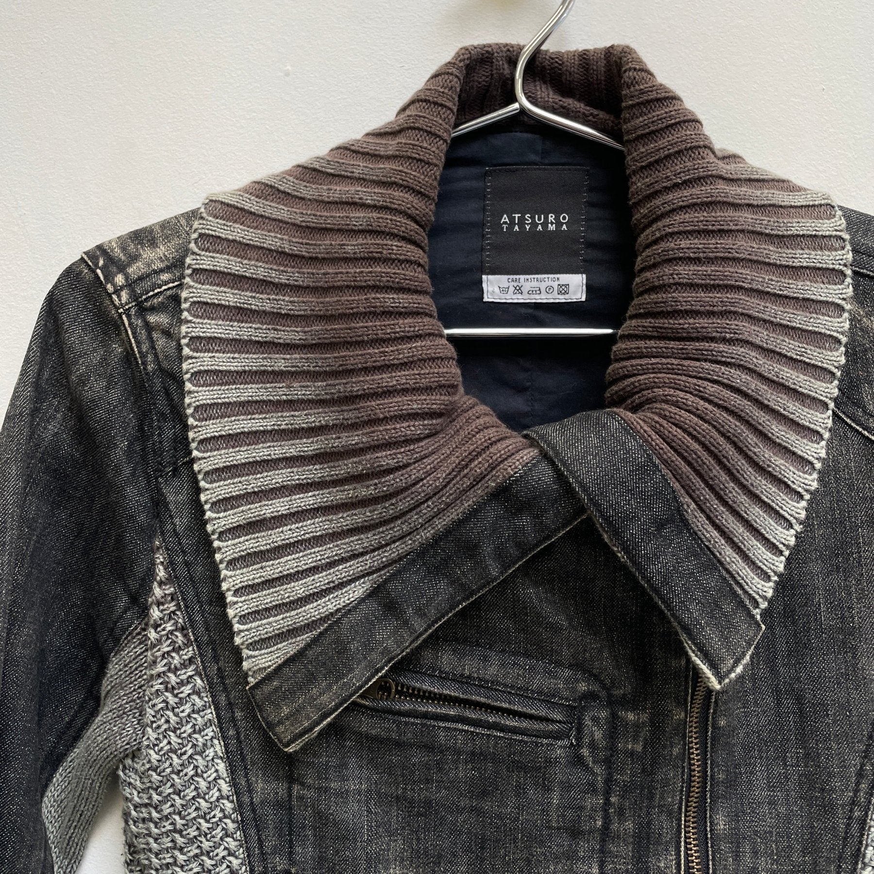 00s Atsuro Tayama High Neck Denim Knit Jacket - Image 4