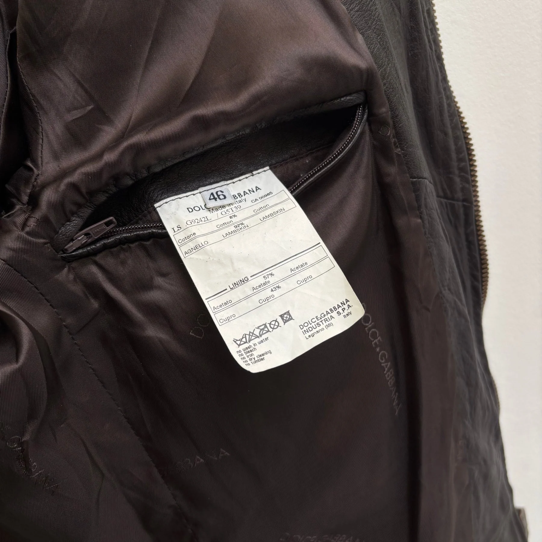 00s Dolce & Gabbana Corduroy Collar Lambskin Leather Jacket - Image 11