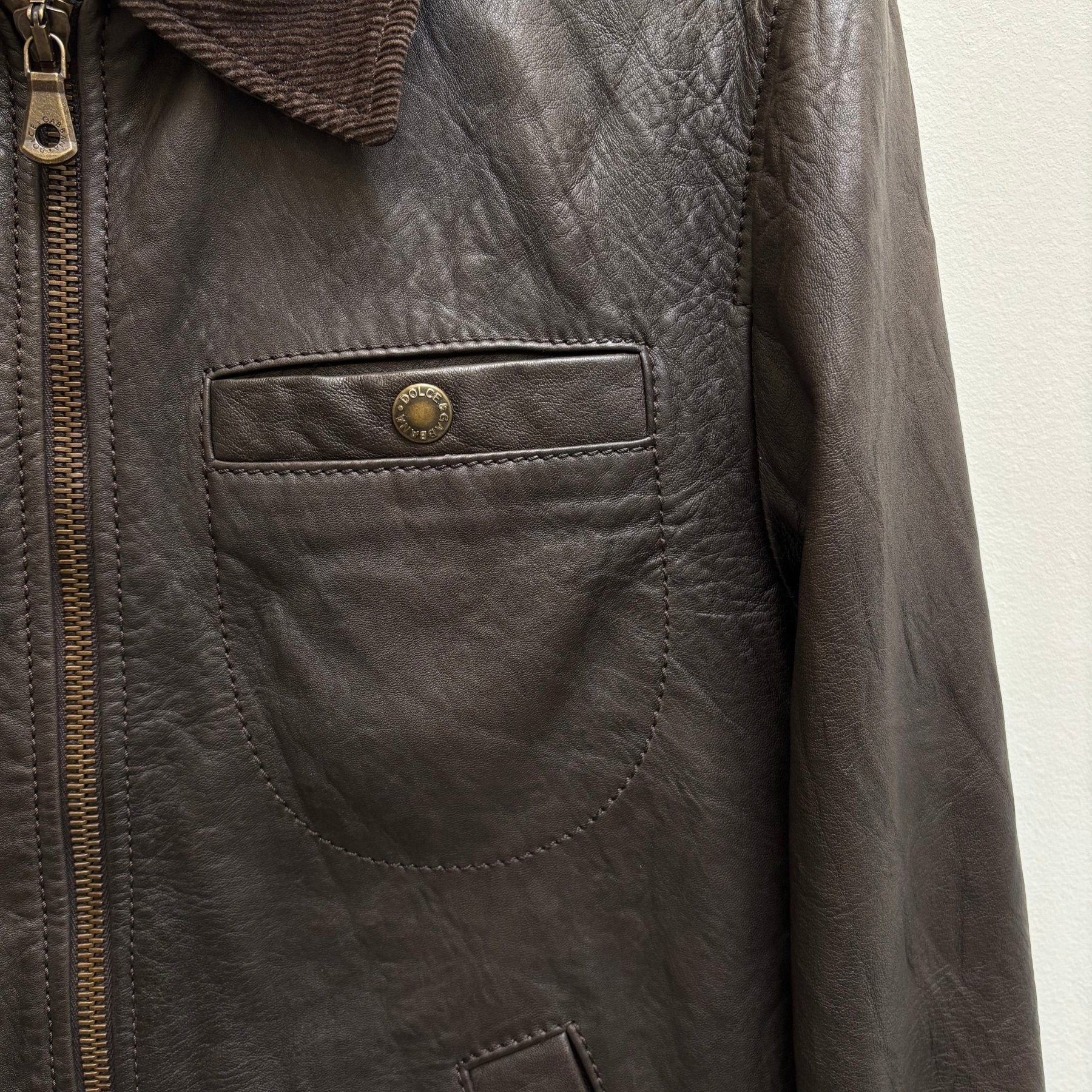 00s Dolce & Gabbana Corduroy Collar Lambskin Leather Jacket - Image 5