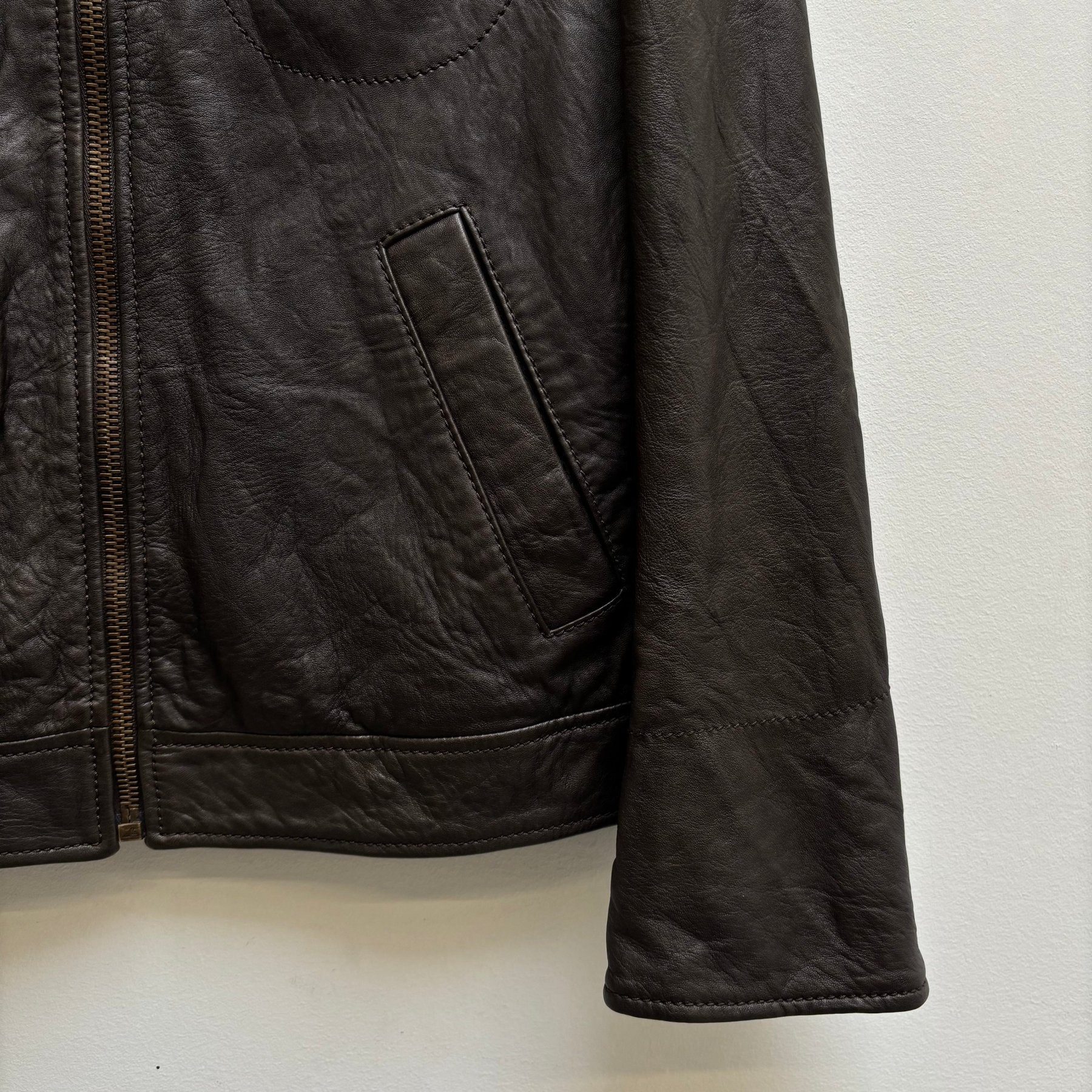 00s Dolce & Gabbana Corduroy Collar Lambskin Leather Jacket - Image 6