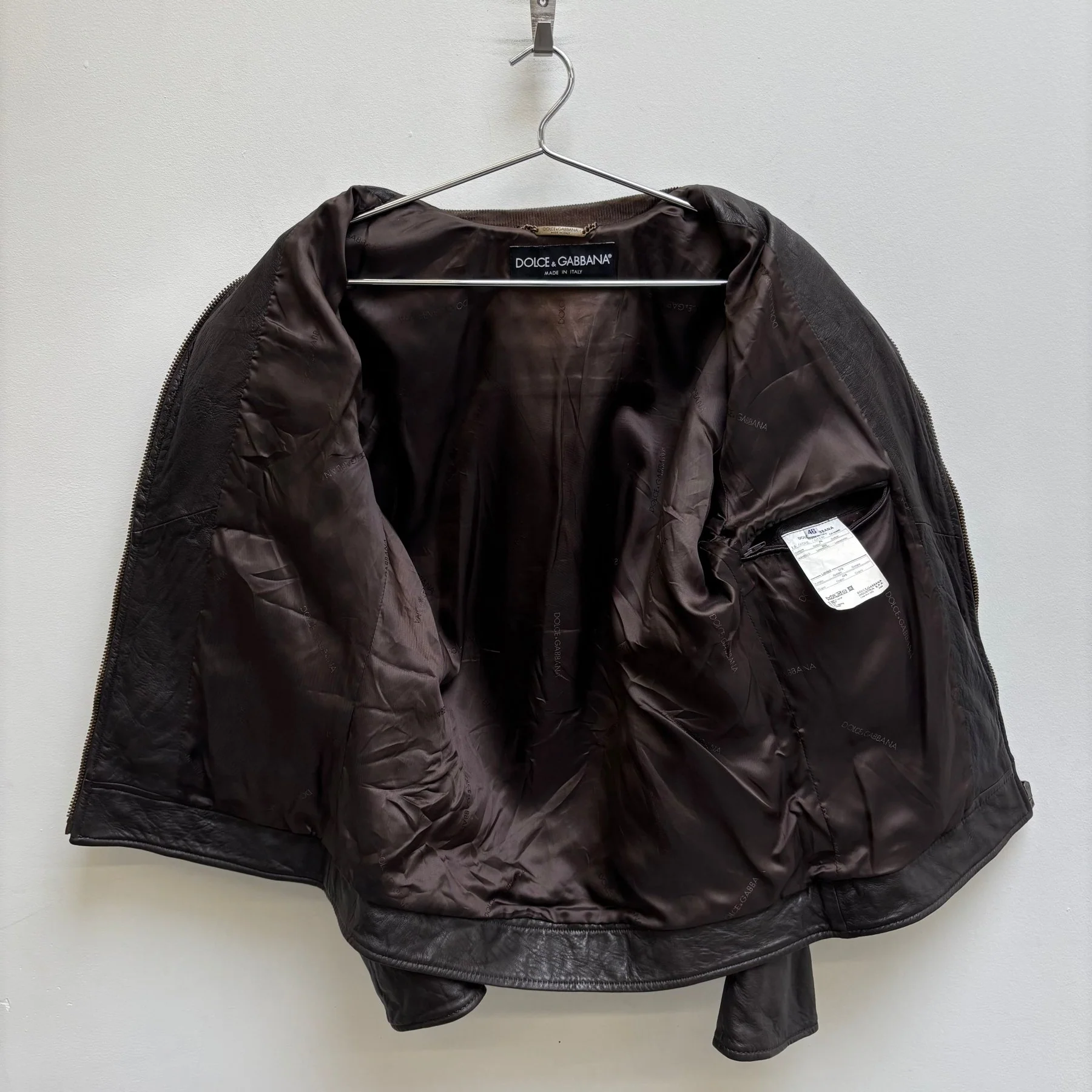 00s Dolce & Gabbana Corduroy Collar Lambskin Leather Jacket - Image 9