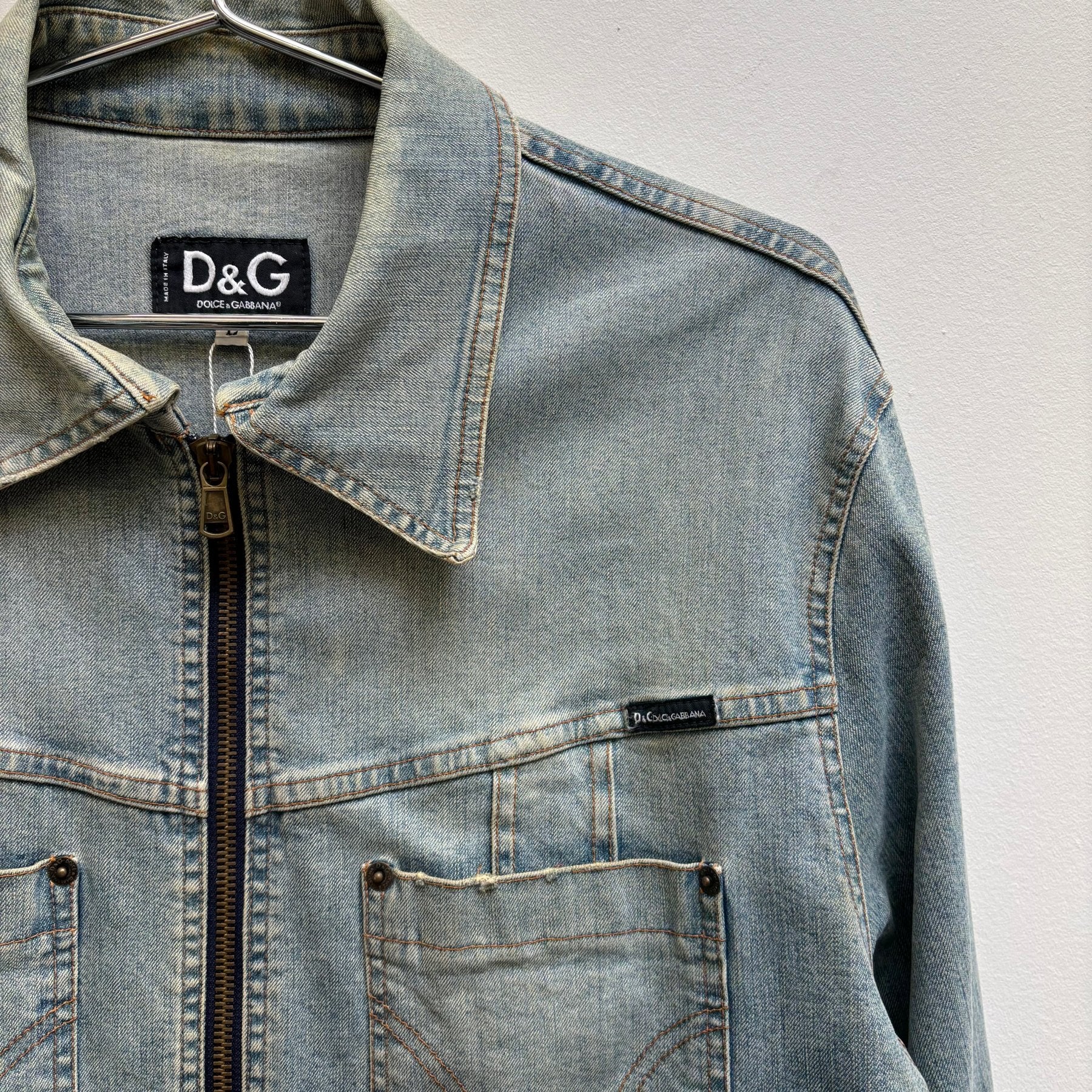 00s Dolce & Gabbana Light Wash Denim Zip-Up Jacket - Image 3