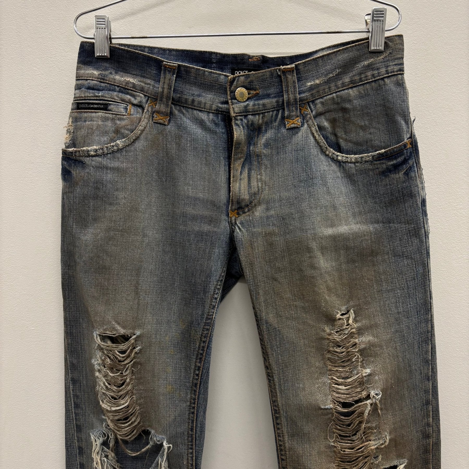 00s Dolce & Gabbana Mud Wash Distressed Straight Leg Jeans - Image 3