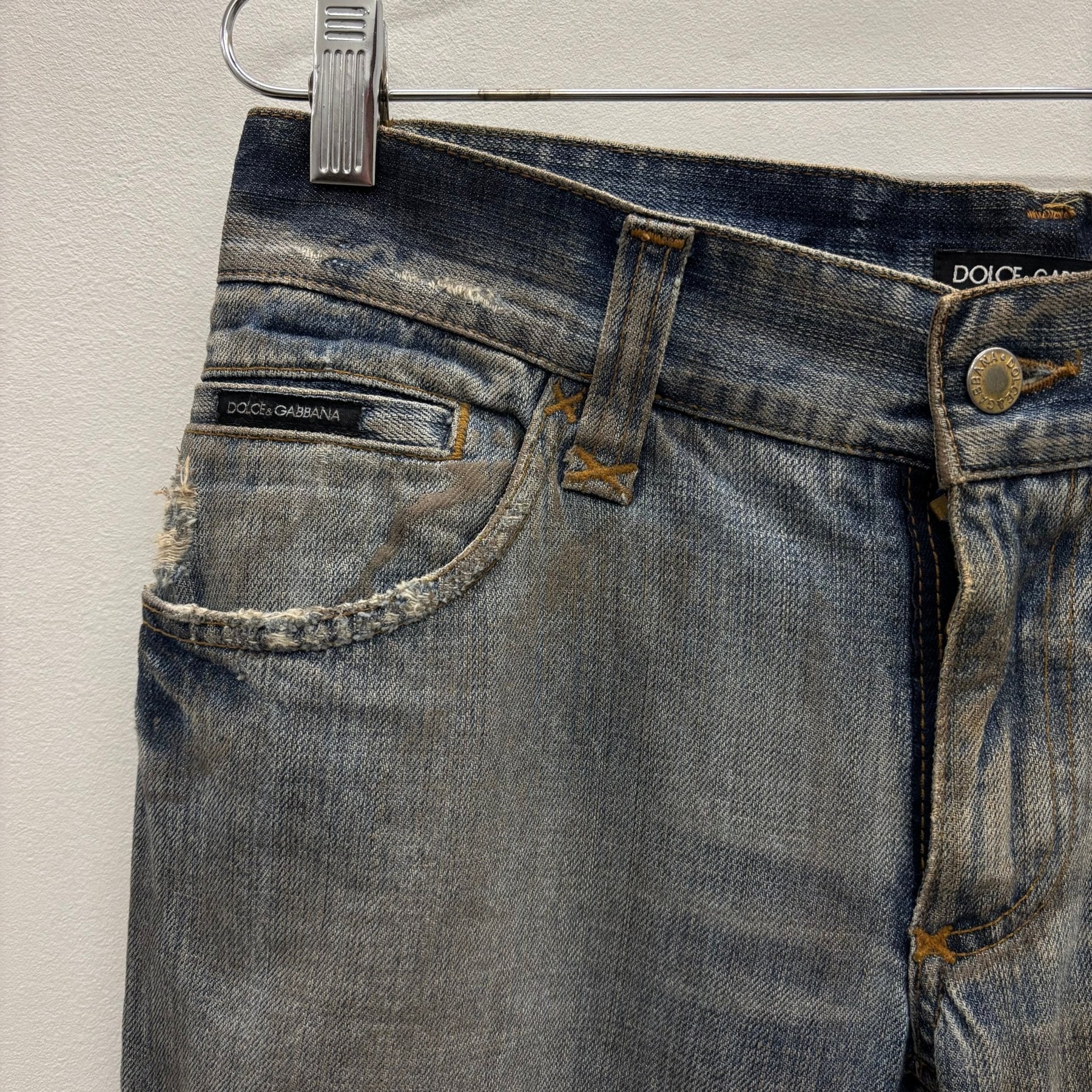 00s Dolce & Gabbana Mud Wash Distressed Straight Leg Jeans - Image 7
