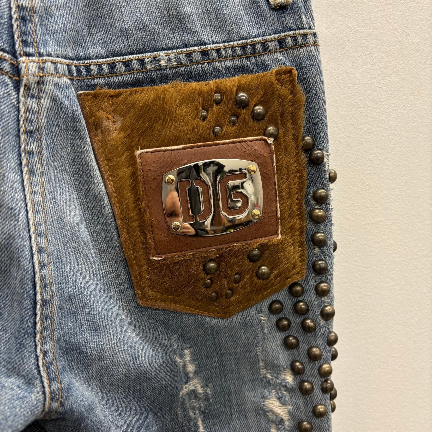 00s Dolce & Gabbana Studded Fur Pocket Jeans - Image 11