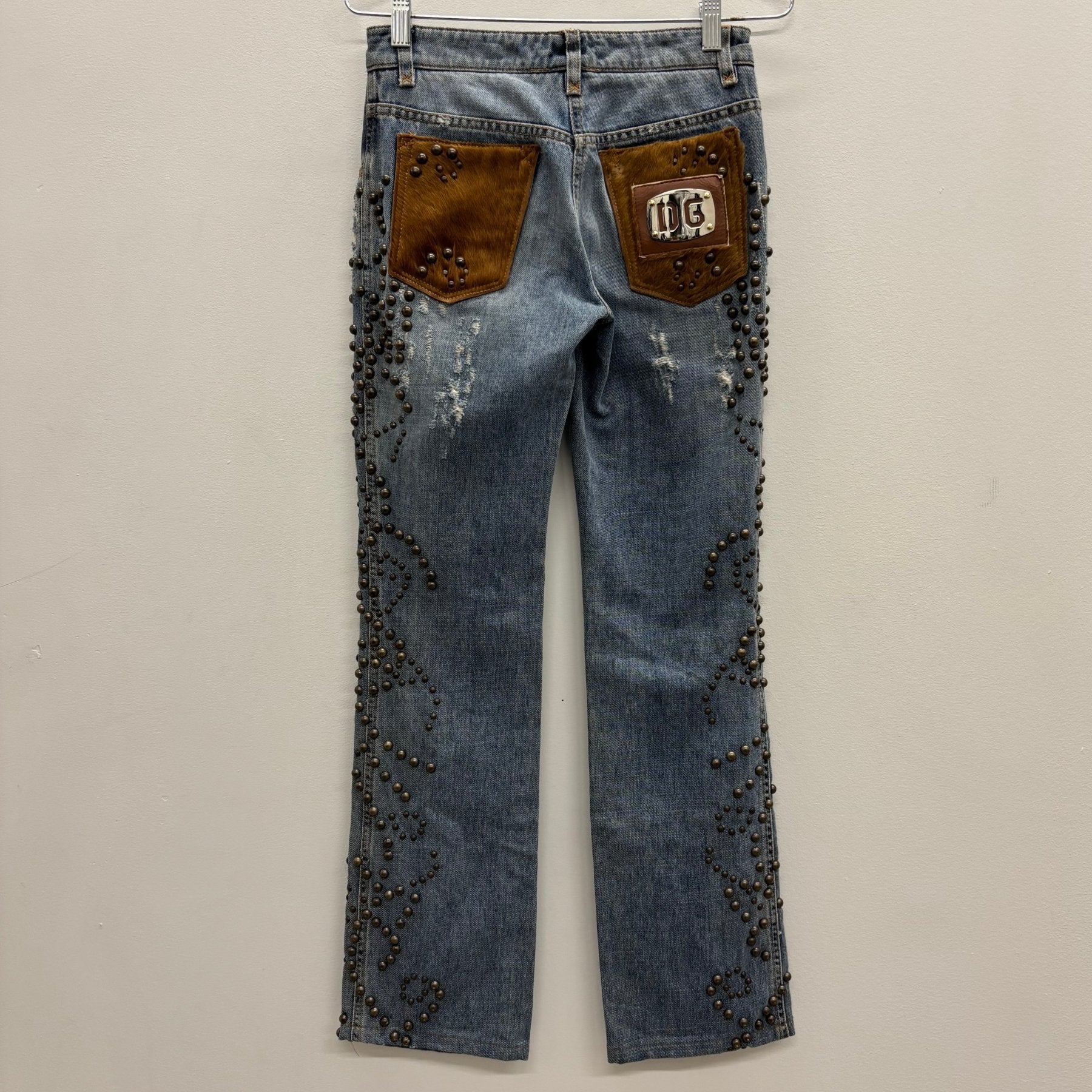 00s Dolce & Gabbana Studded Fur Pocket Jeans - Image 2