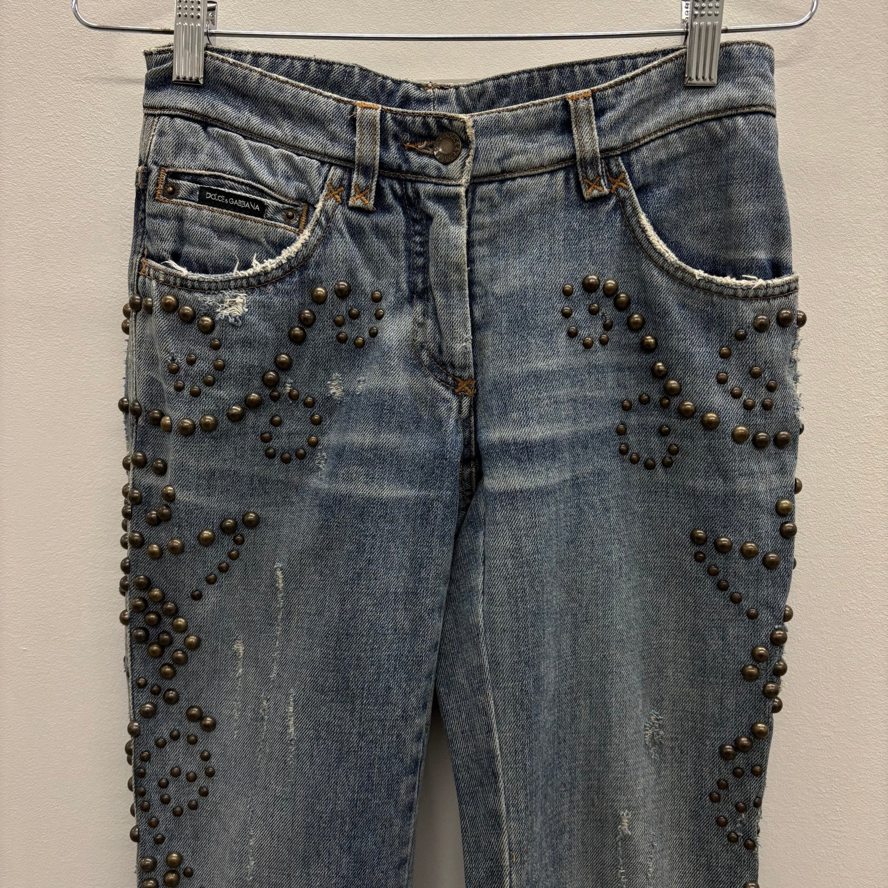 00s Dolce & Gabbana Studded Fur Pocket Jeans - Image 3