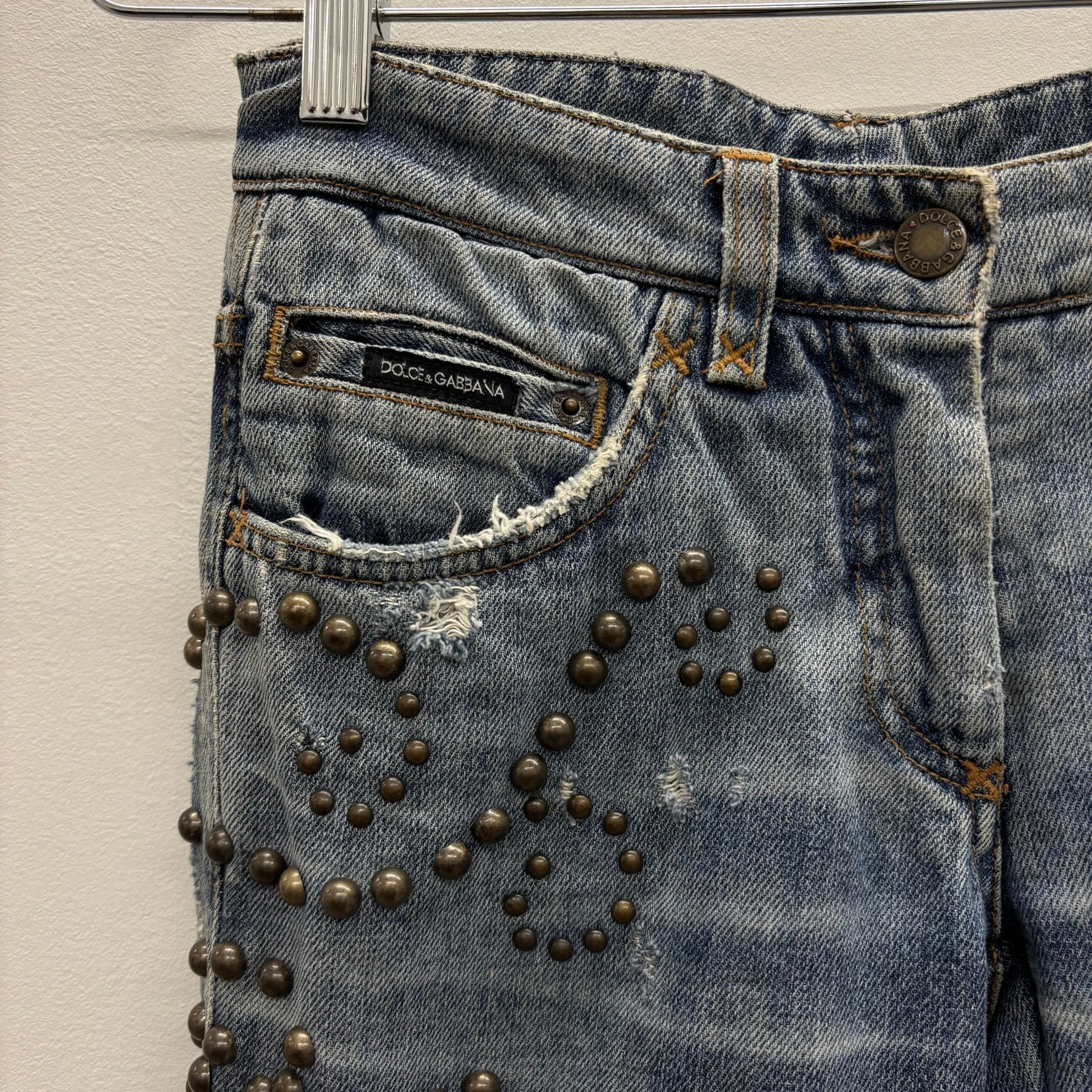 00s Dolce & Gabbana Studded Fur Pocket Jeans - Image 5