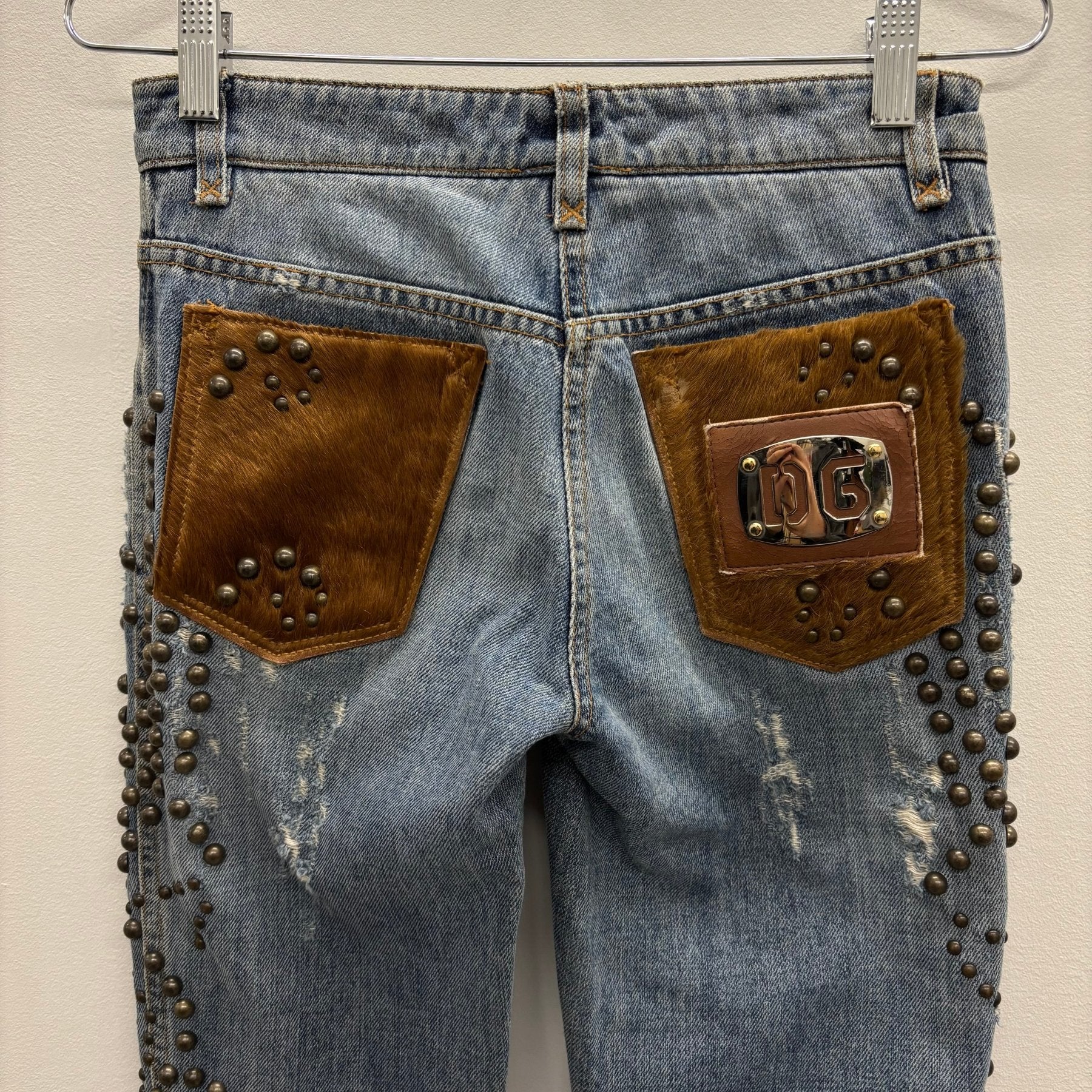 00s Dolce & Gabbana Studded Fur Pocket Jeans - Image 9