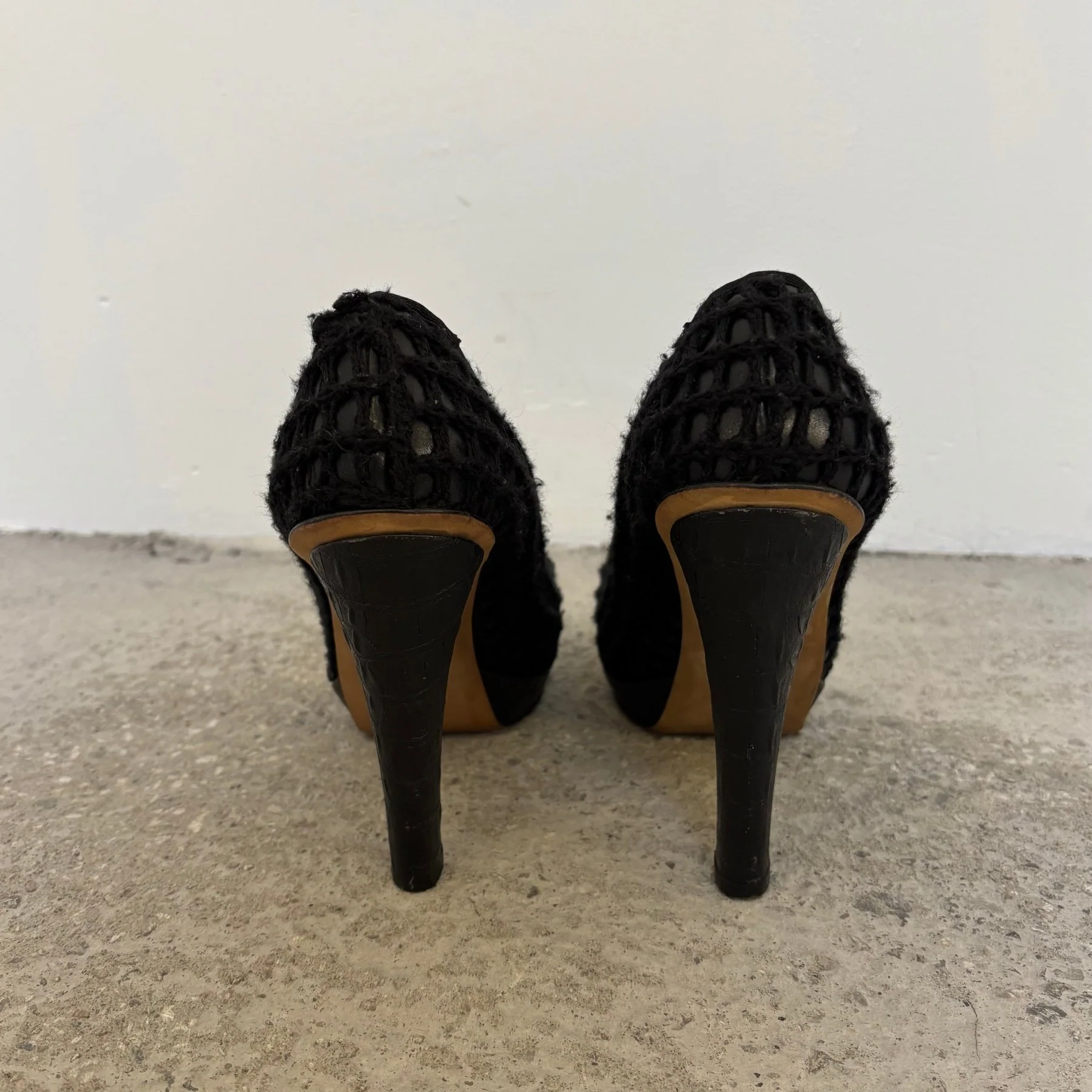 00s John Galliano Layered Crochet Leather Heels - Image 4