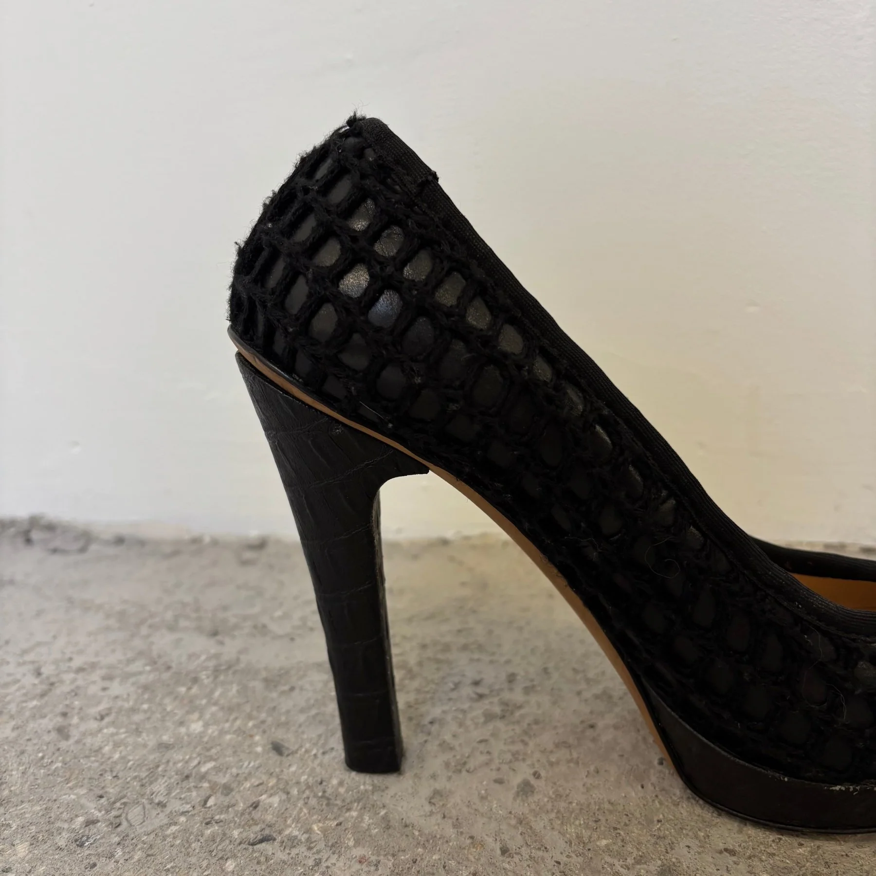 00s John Galliano Layered Crochet Leather Heels - Image 5