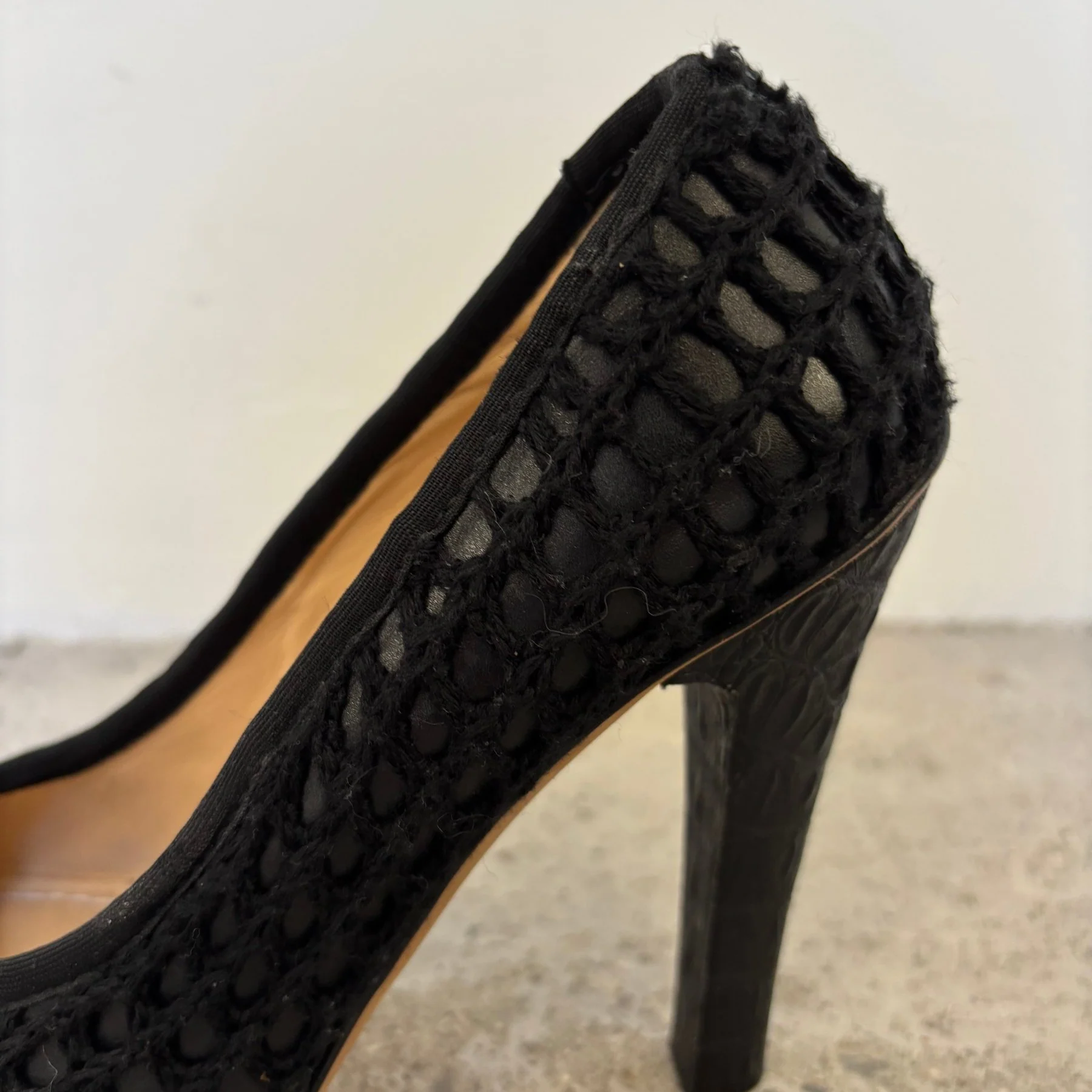00s John Galliano Layered Crochet Leather Heels - Image 6