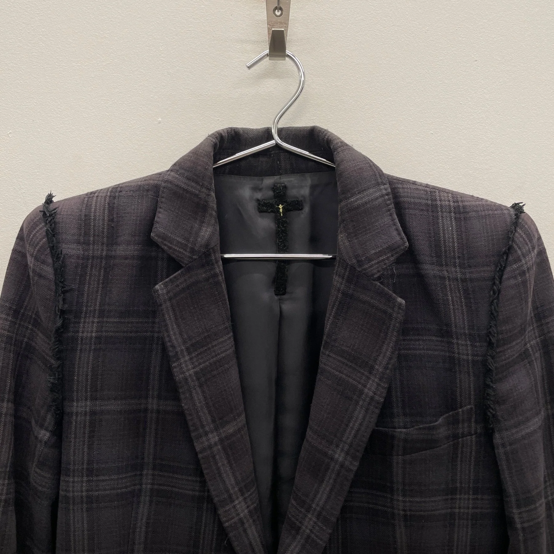 00s Le Grand Blue Plaid Frayed Blazer - Image 3
