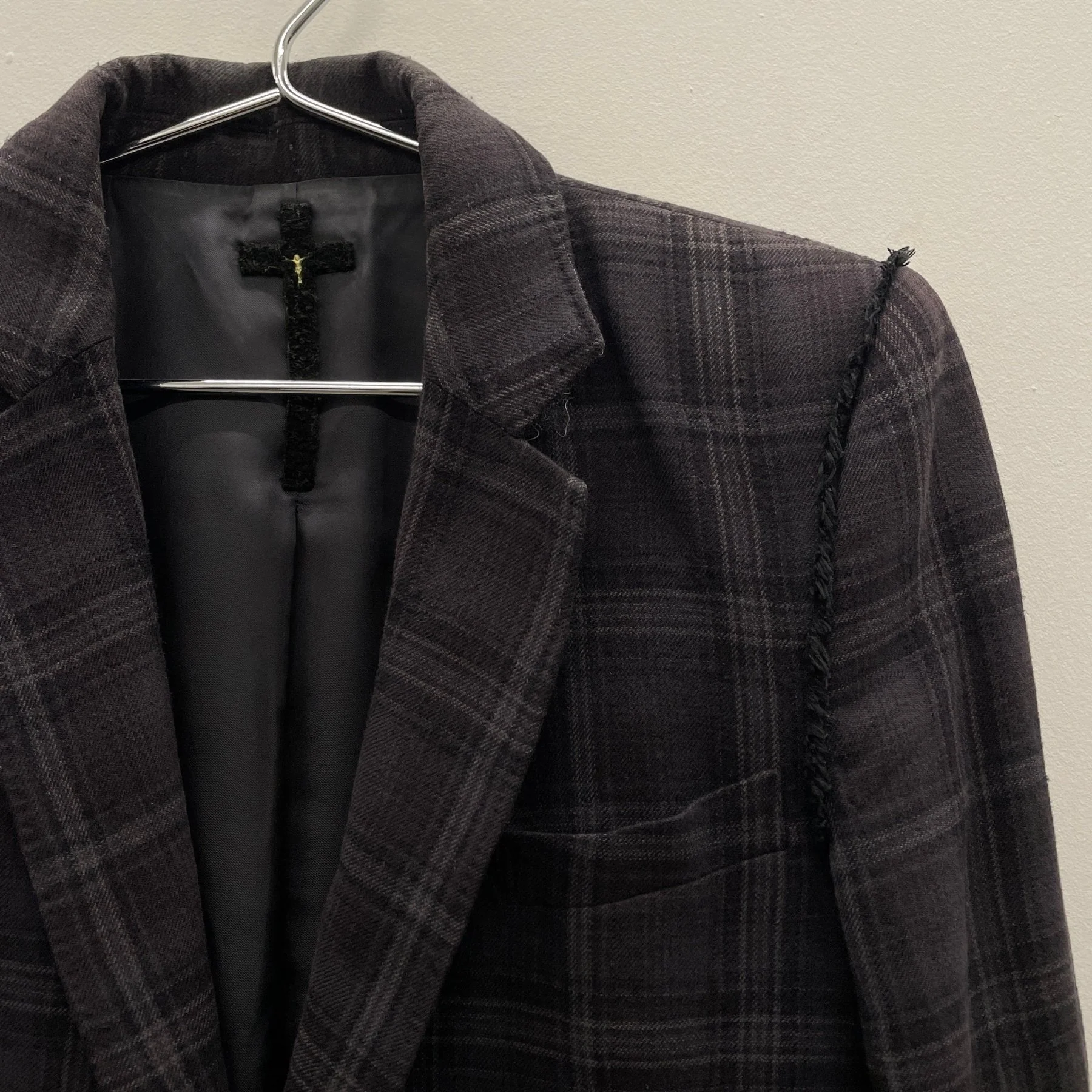 00s Le Grand Blue Plaid Frayed Blazer - Image 4