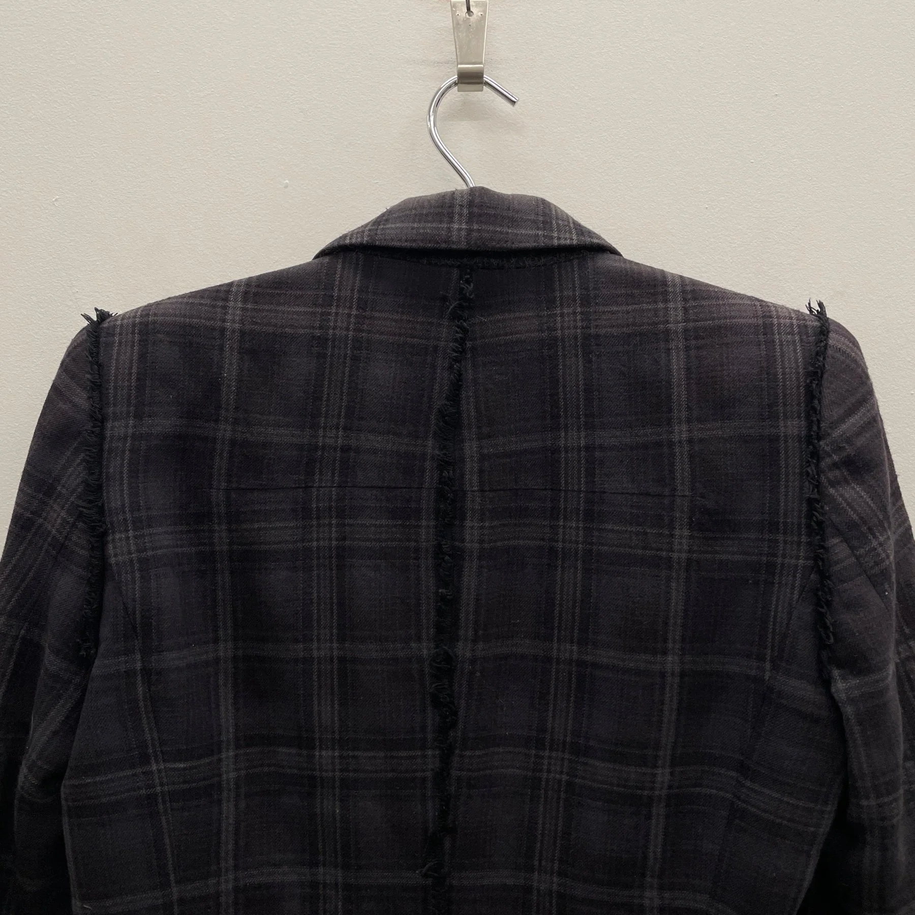 00s Le Grand Blue Plaid Frayed Blazer - Image 6