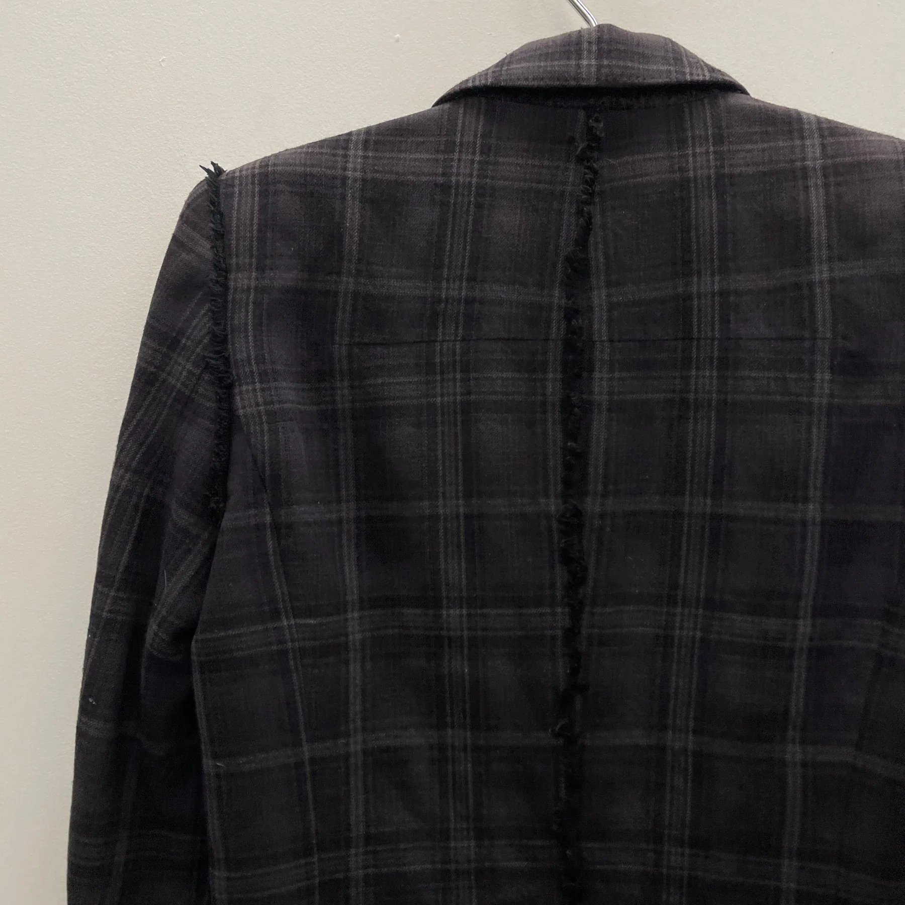 00s Le Grand Blue Plaid Frayed Blazer - Image 7