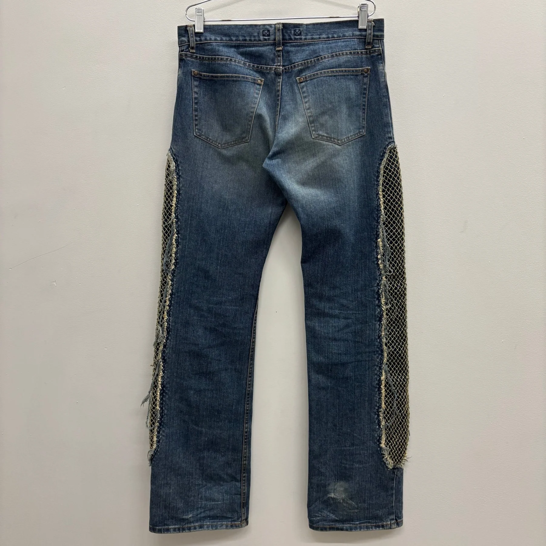 00s Mihara Yasuhiro Netted Side Jeans - Image 2