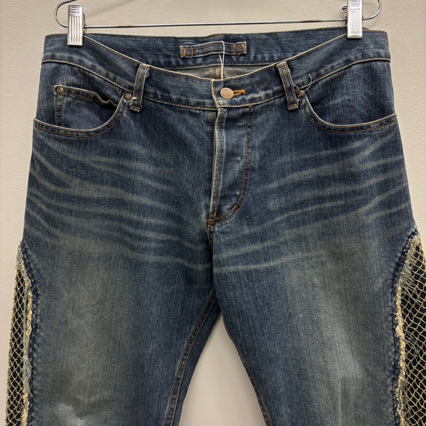 00s Mihara Yasuhiro Netted Side Jeans - Image 3