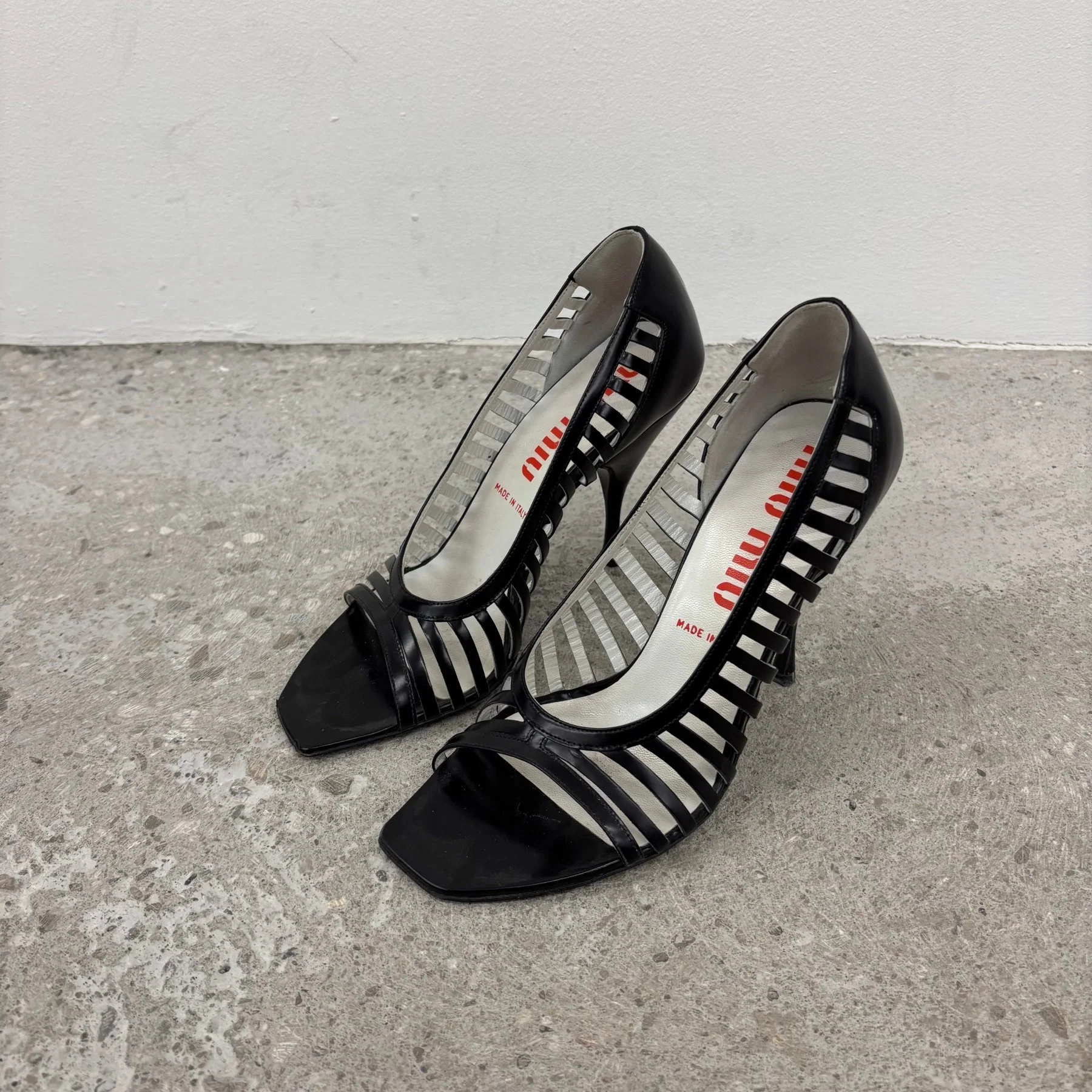 00s Miu Miu Caged Open Toe Leather Heels - Image 2