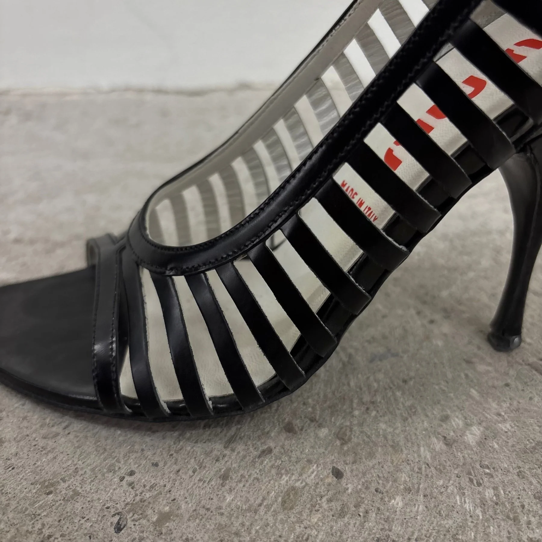 00s Miu Miu Caged Open Toe Leather Heels - Image 6