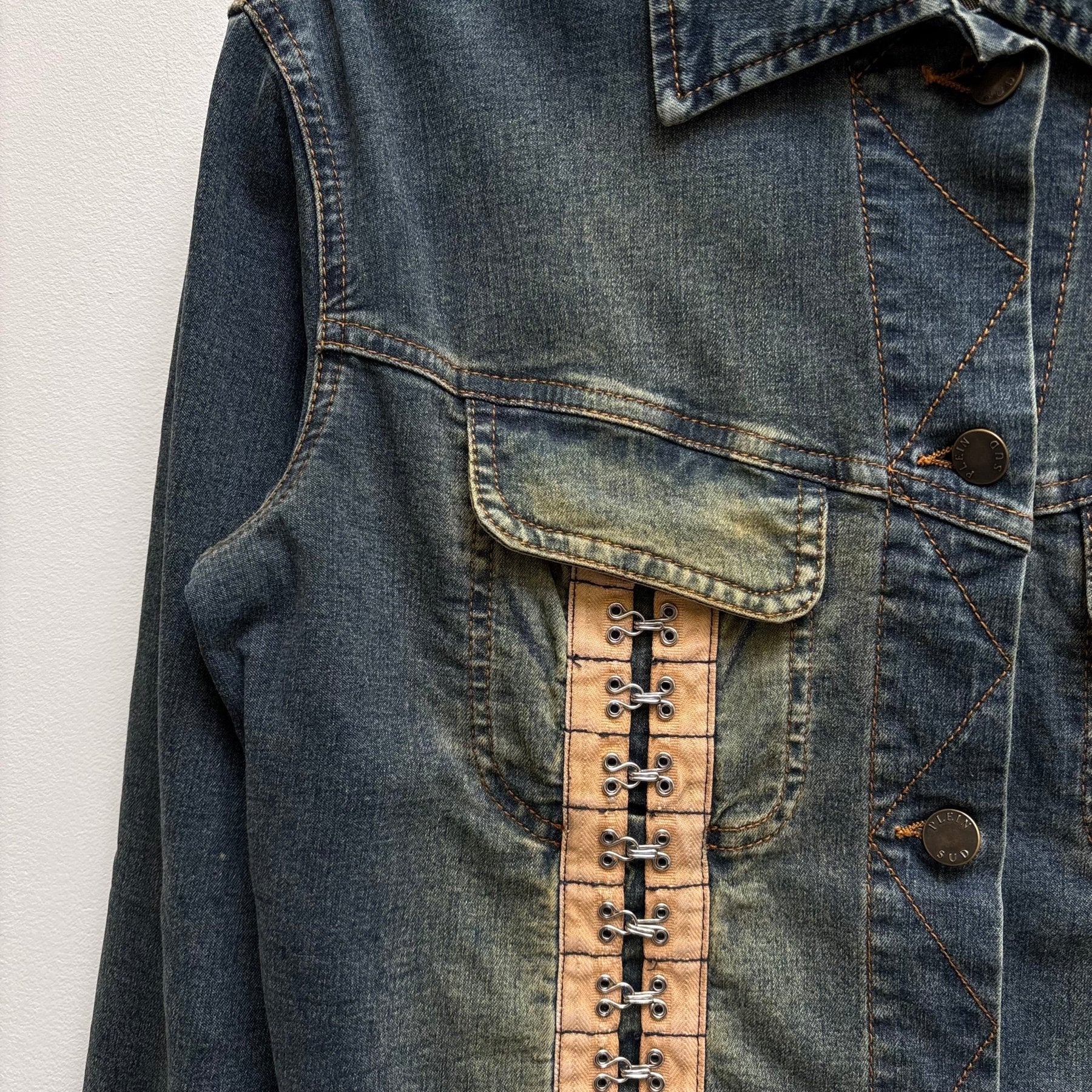 00s Plein Sud Distressed "Lee Rider" Style Denim Jacket - Image 3