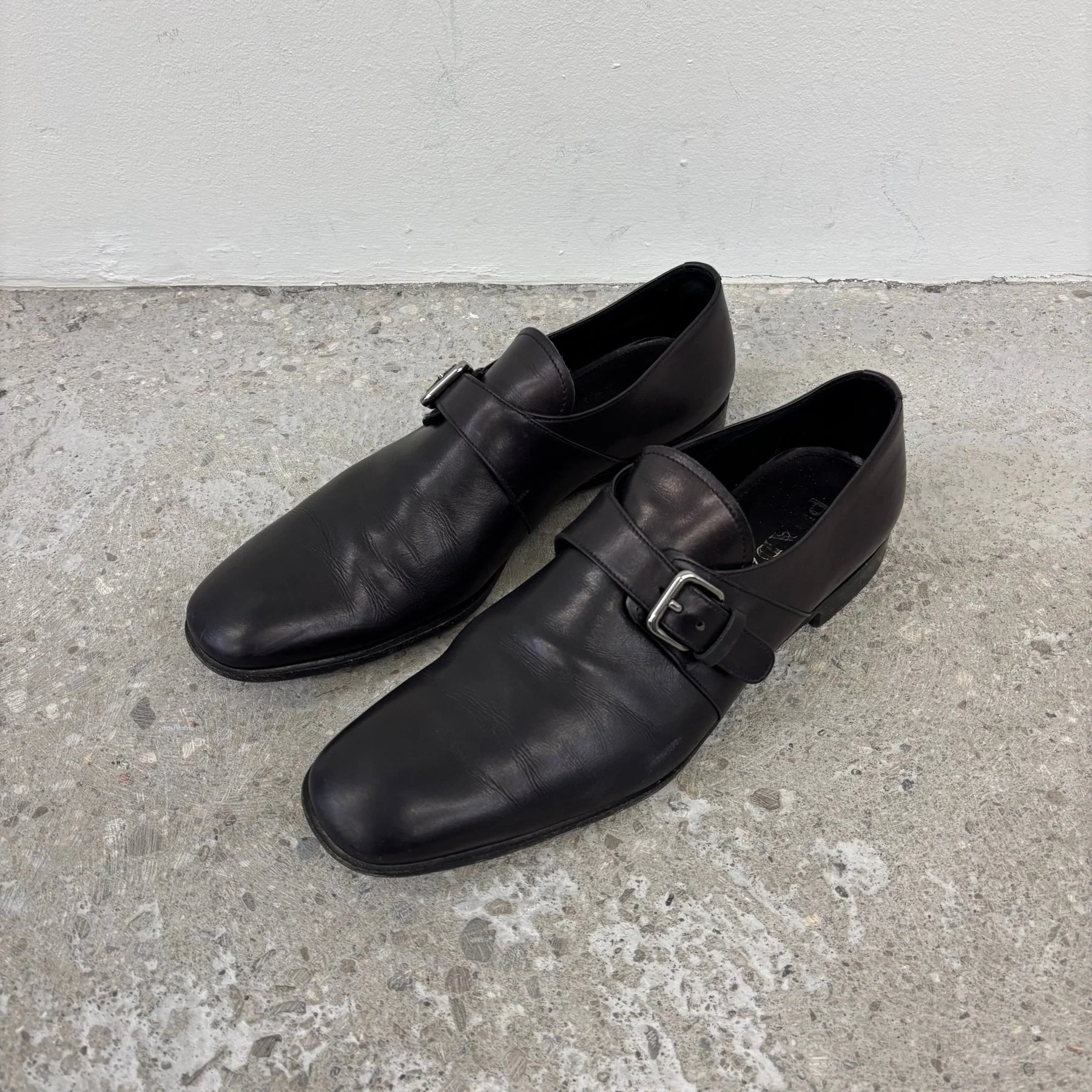 00s Prada Spazzolato Leather Monk Strap Loafers - Image 2