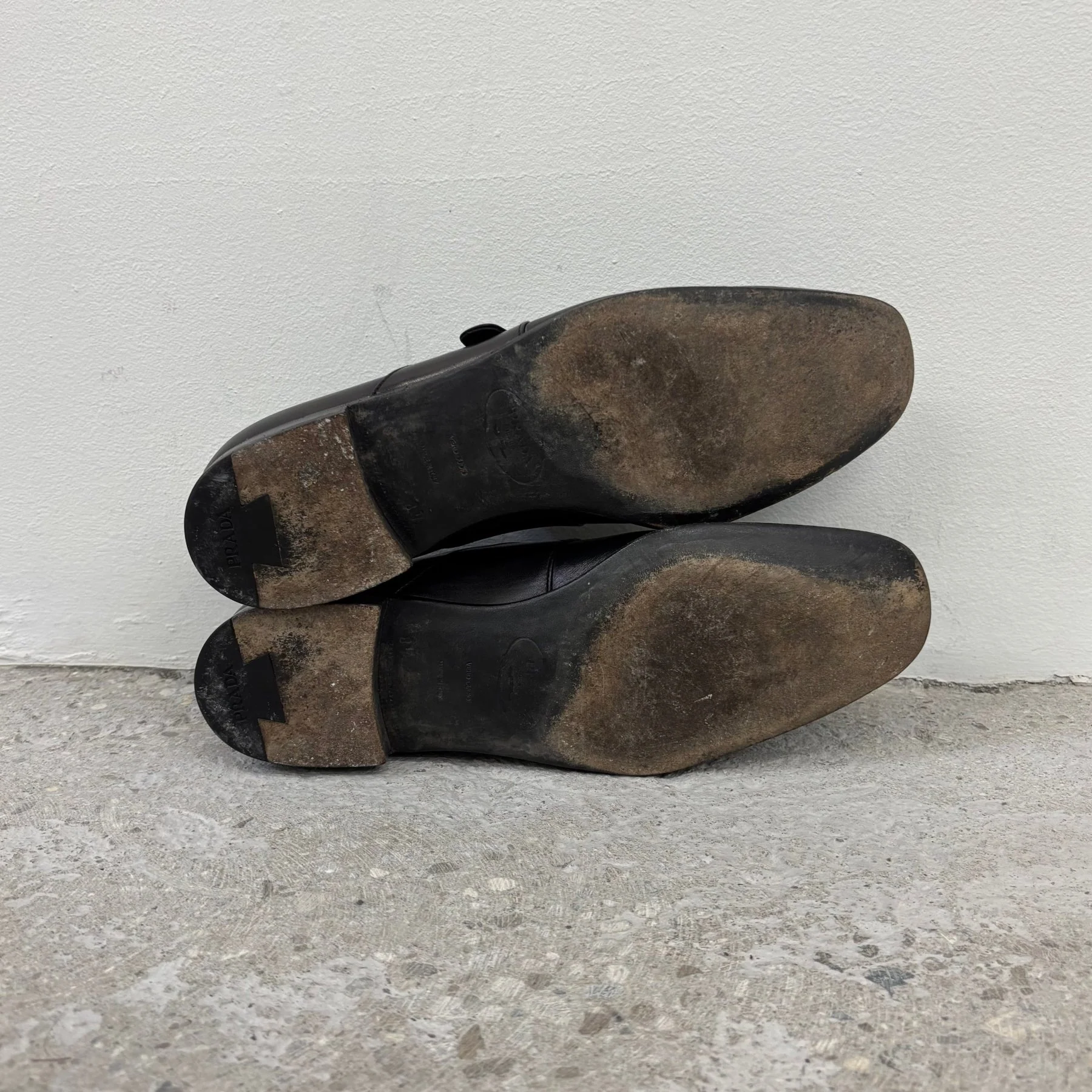 00s Prada Spazzolato Leather Monk Strap Loafers - Image 9