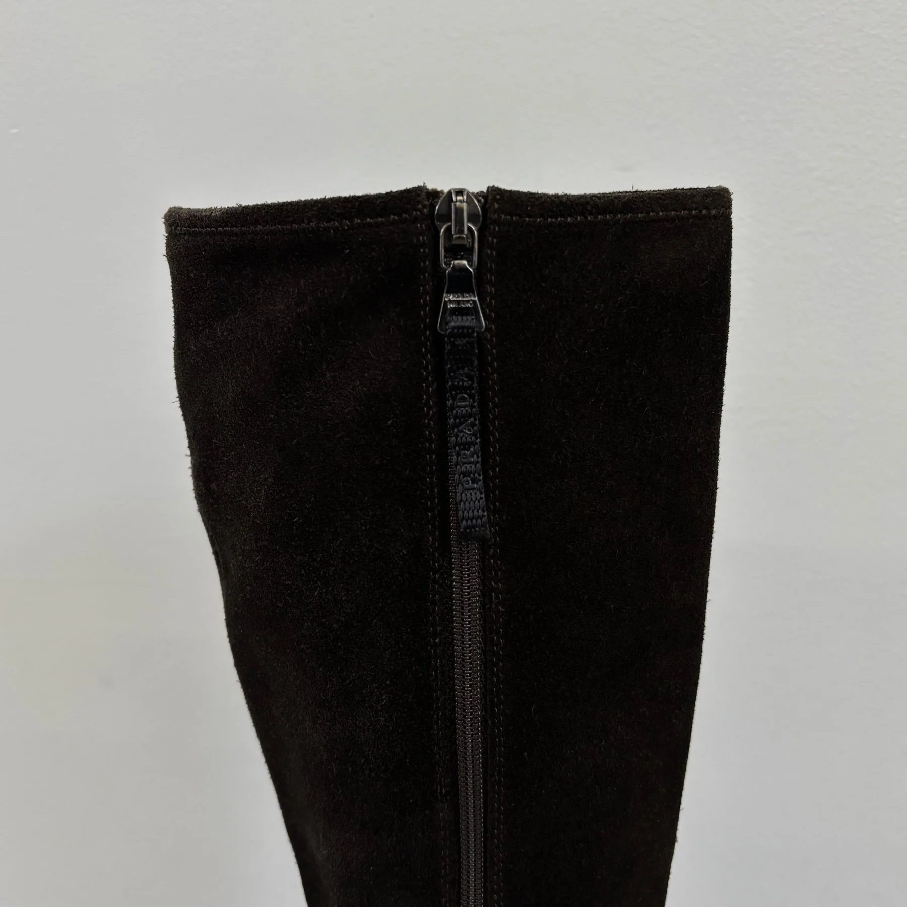 00s Prada Suede Knee High Wedge Boots - Image 5