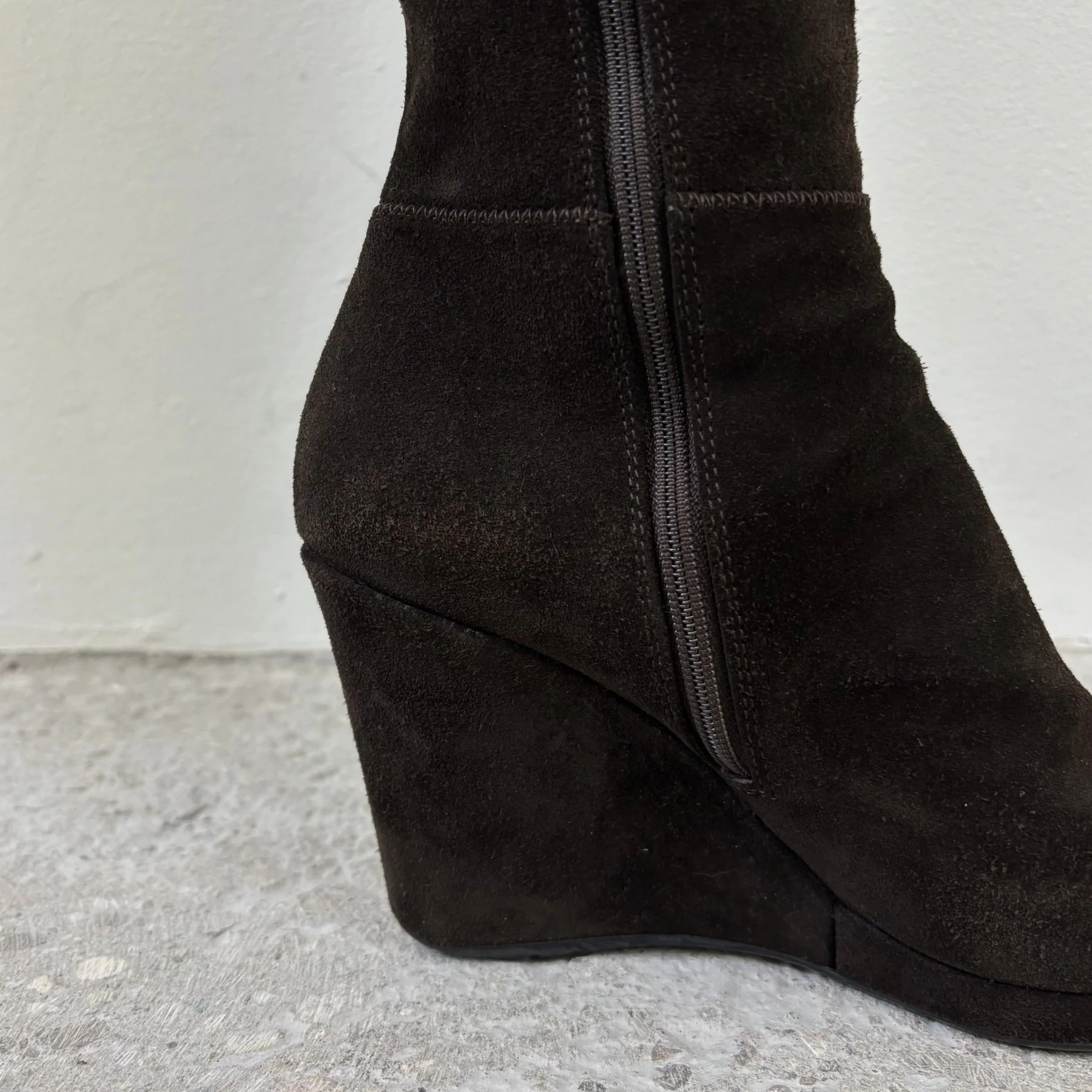 00s Prada Suede Knee High Wedge Boots - Image 6