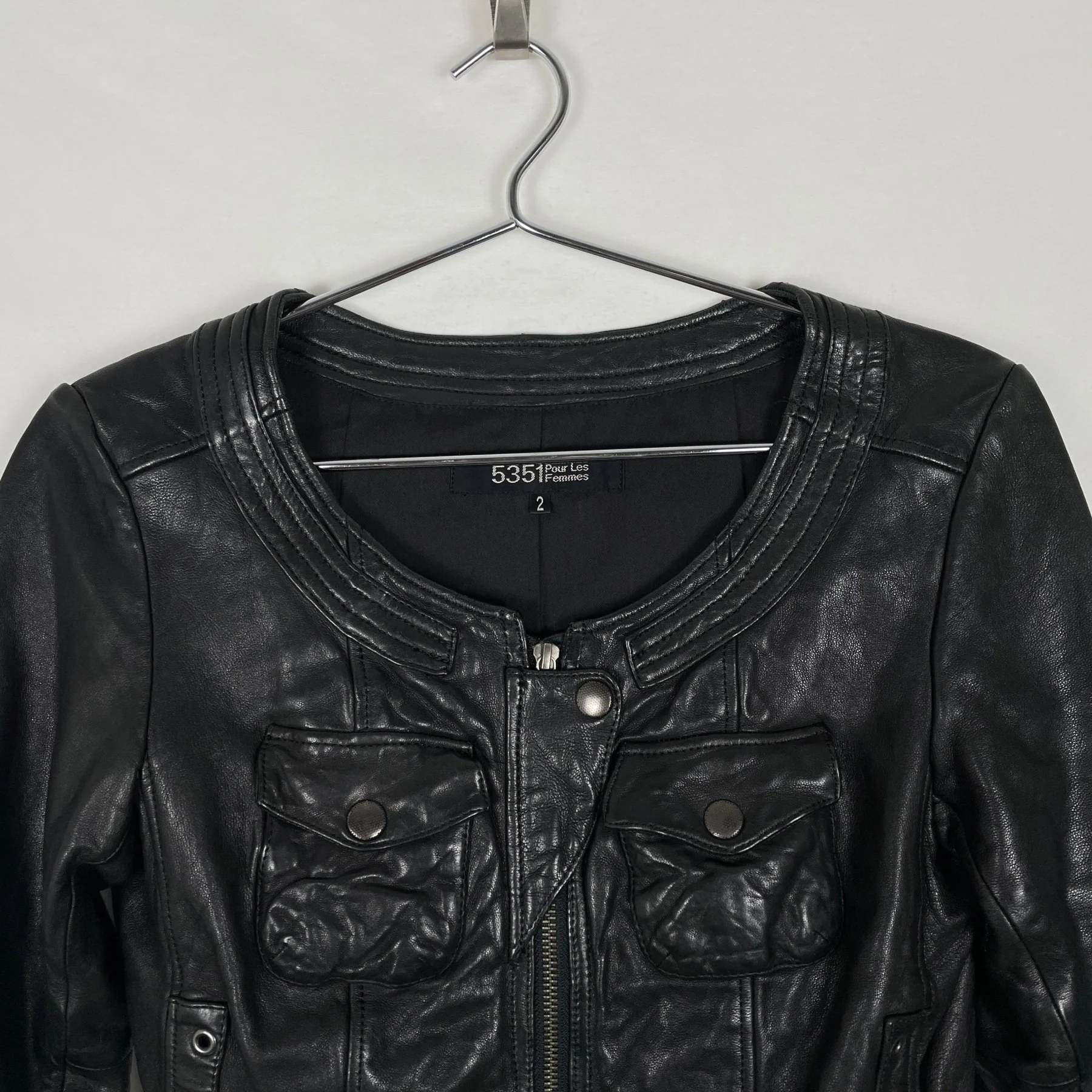 5351 Pour Les Femmes Leather Biker Jacket - Image 5