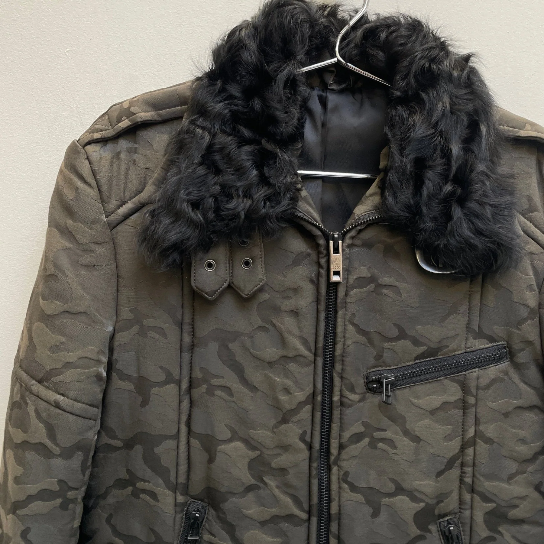 Shellac Embossed Camo Fur Trim Jacket - Image 4
