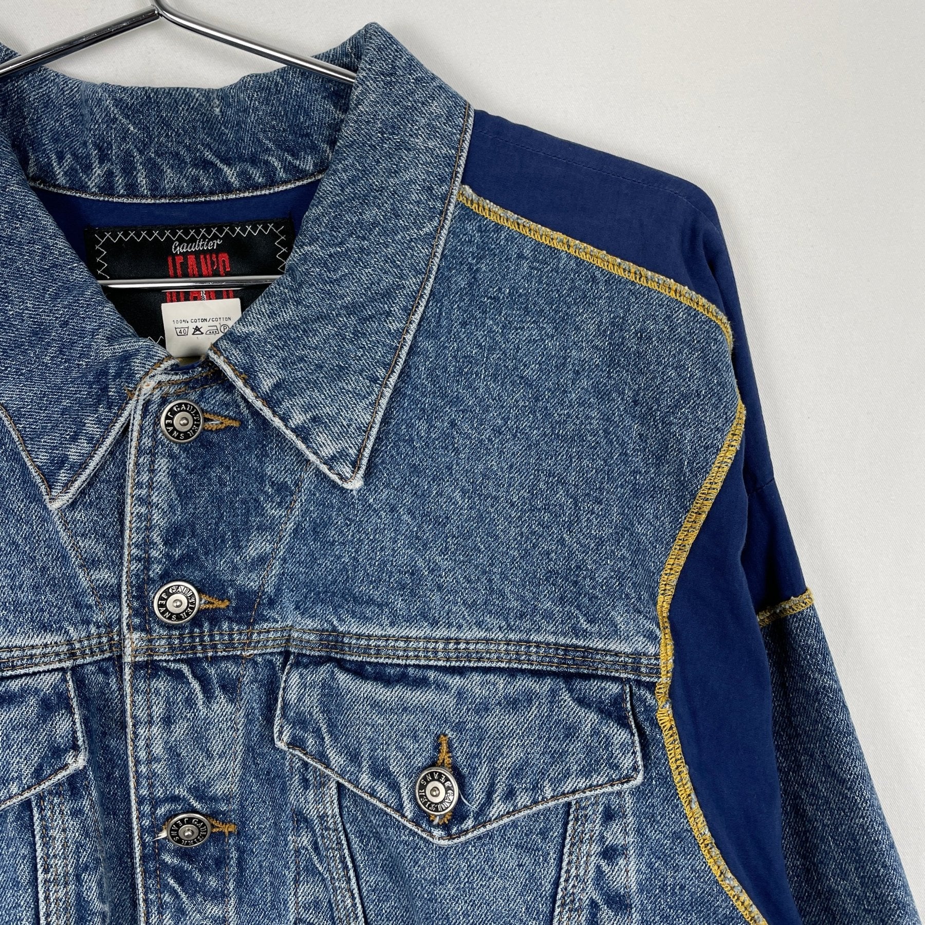 90s Jean Paul Gaultier Fabric Switching Denim Jacket - Image 3