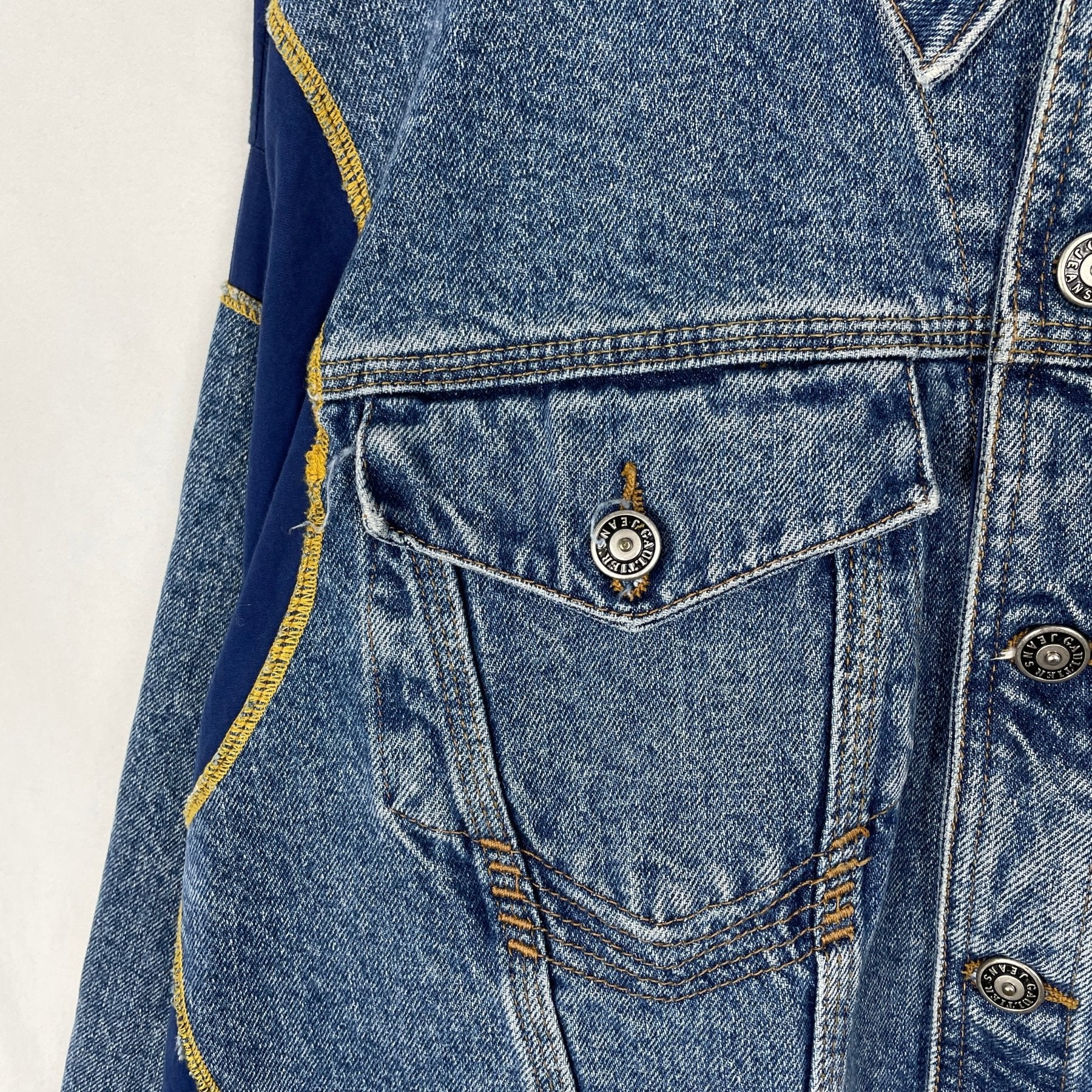 90s Jean Paul Gaultier Fabric Switching Denim Jacket - Image 5