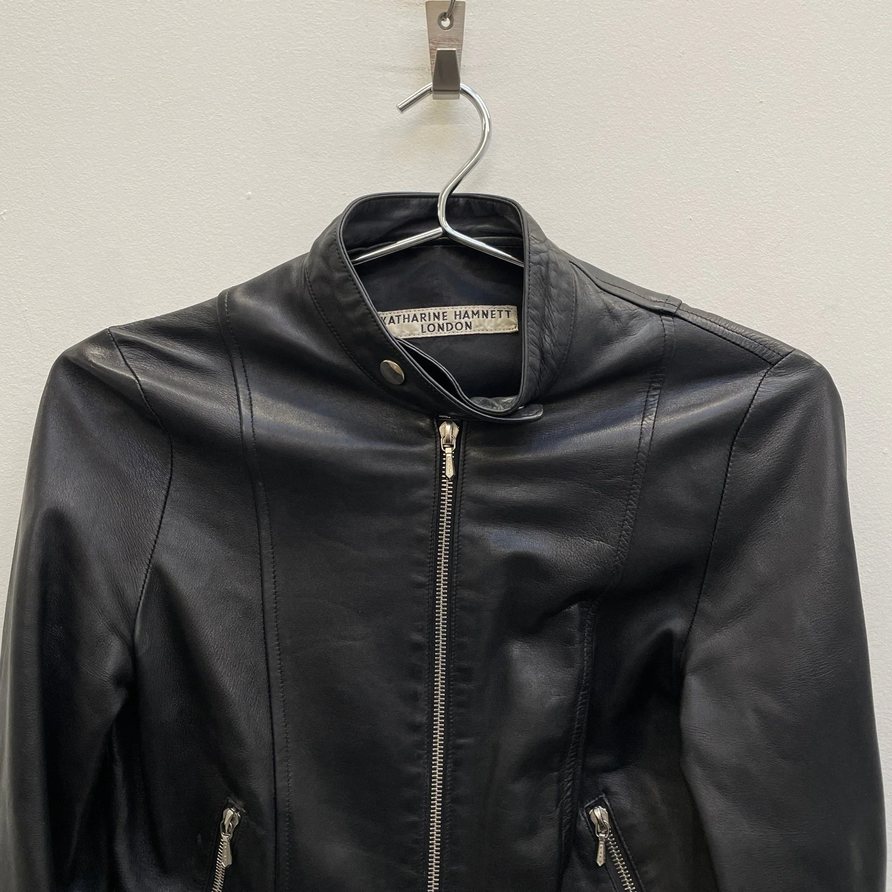 90s Katherine Hammett Leather Cafe Racer Jacket - Image 3