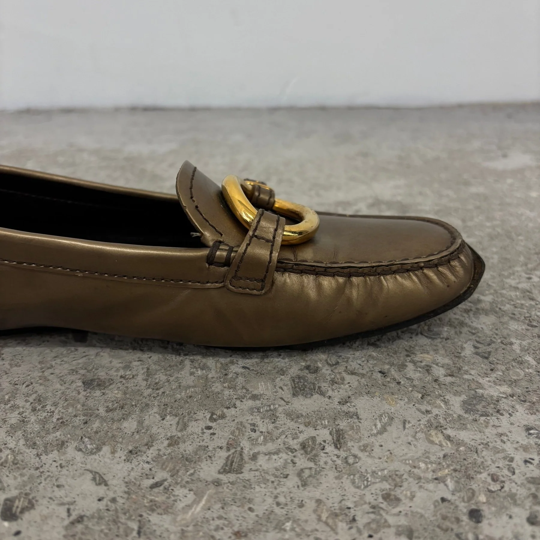90s Prada Gold Ring Loafers - Image 6