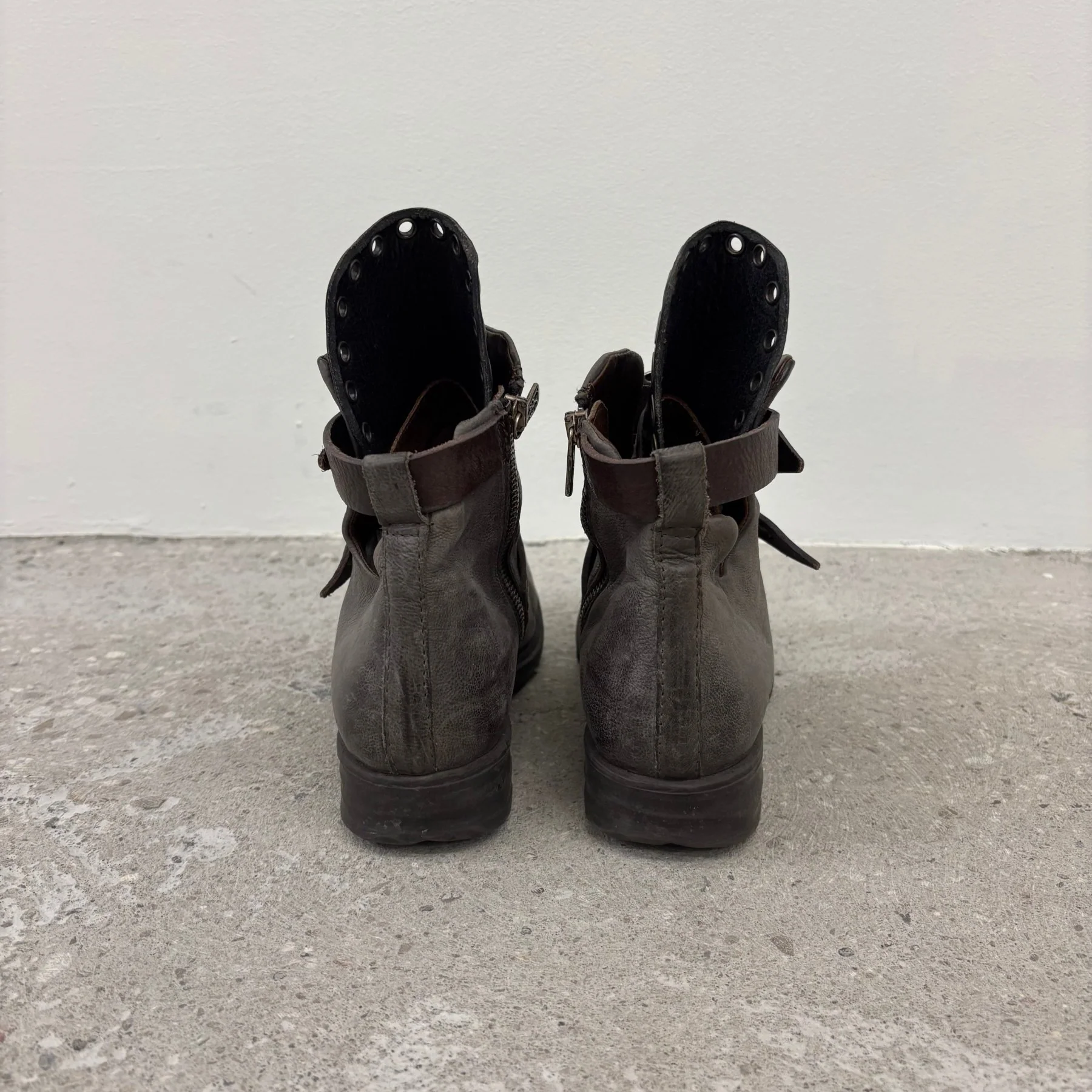 A.S. 98 Grey Buckle Leather Ankle Boots - Image 3