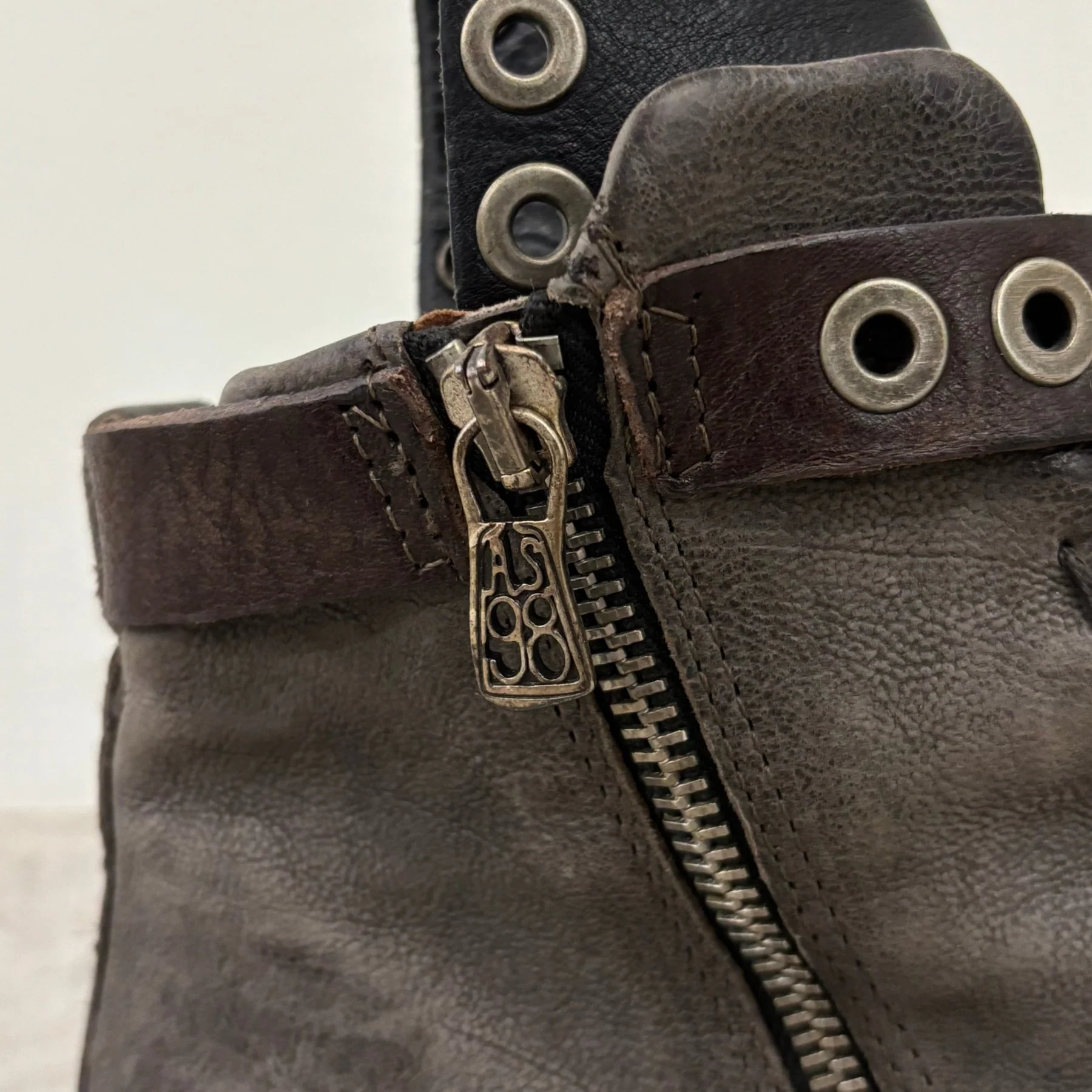 A.S. 98 Grey Buckle Leather Ankle Boots - Image 8