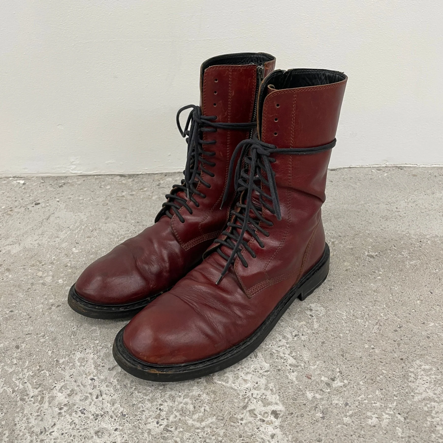 Ann Demeulemeester Blood Red Leather Combat Boots - Image 2