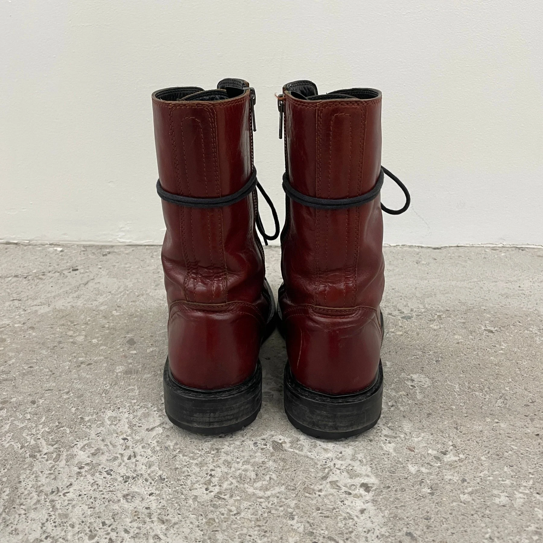 Ann Demeulemeester Blood Red Leather Combat Boots - Image 4