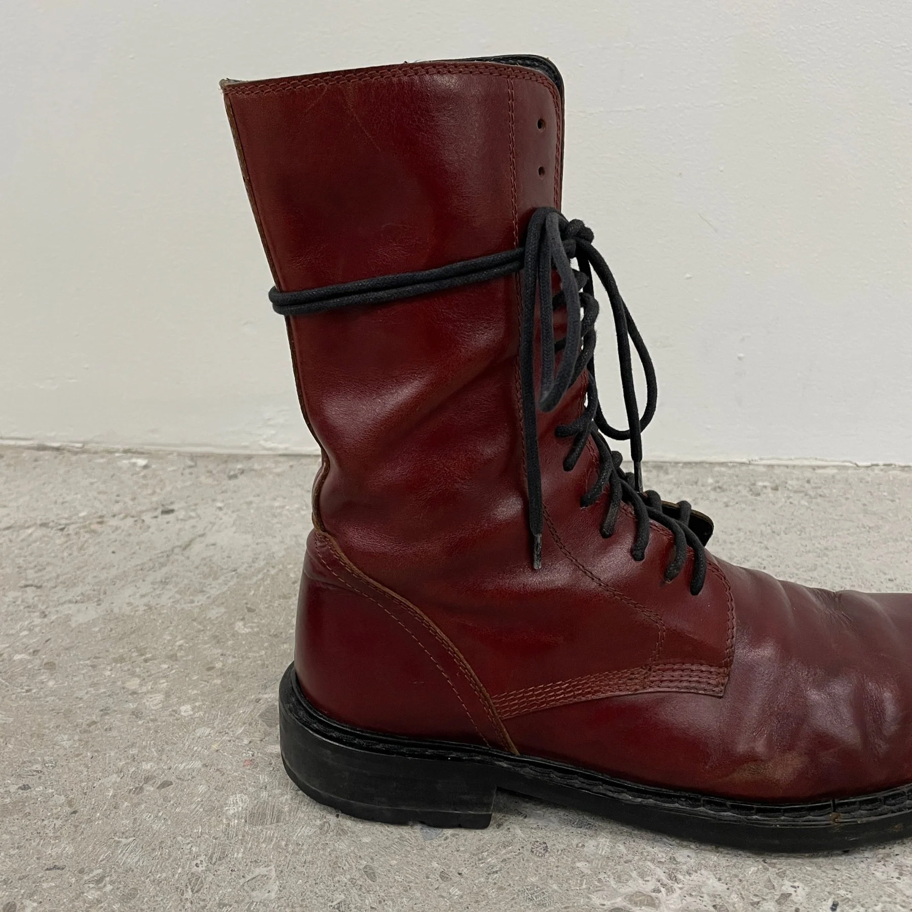 Ann Demeulemeester Blood Red Leather Combat Boots - Image 6