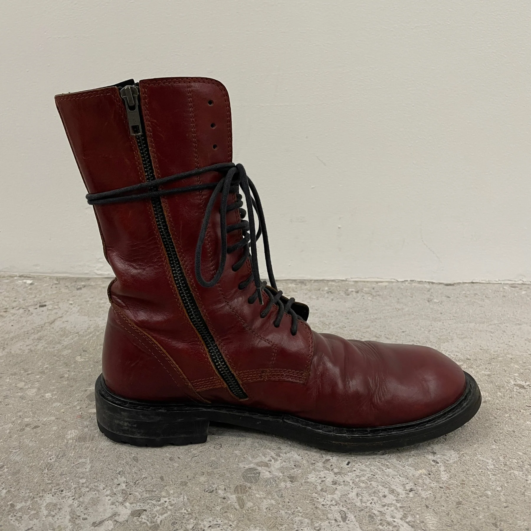 Ann Demeulemeester Blood Red Leather Combat Boots - Image 7