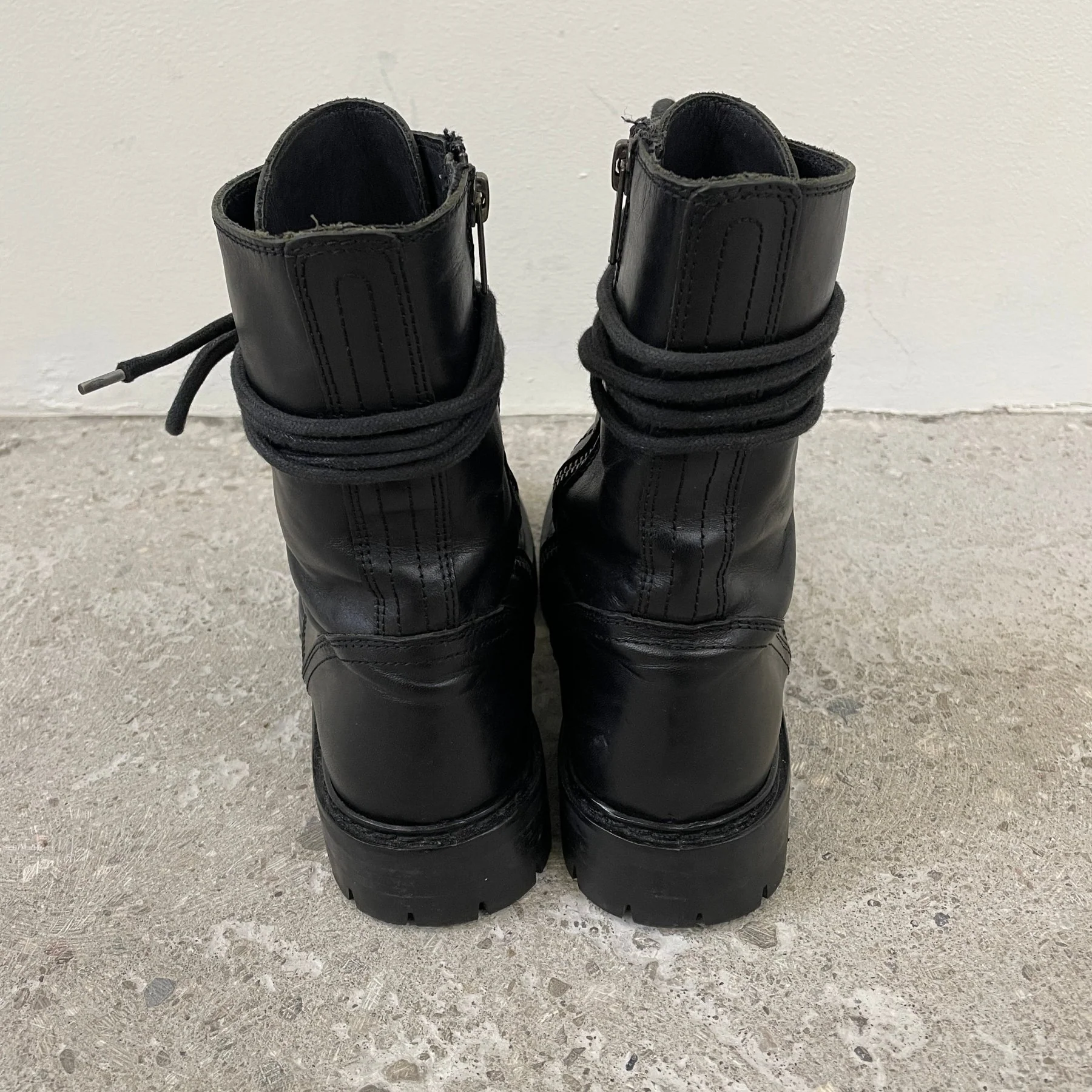 Ann Demeulemeester Smooth Black Leather Combat Boots - Image 4