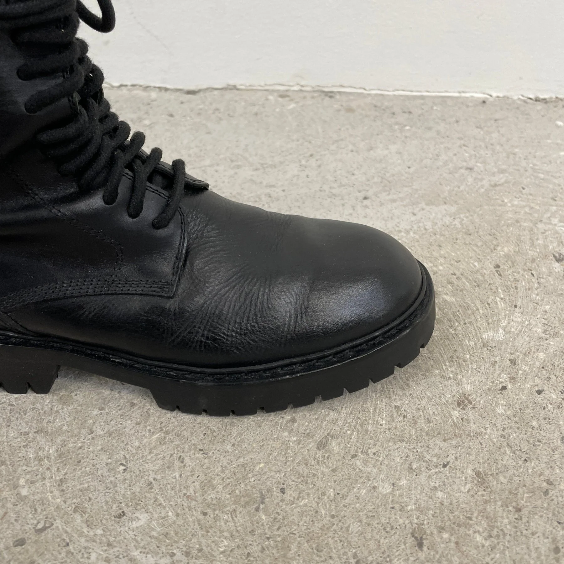 Ann Demeulemeester Smooth Black Leather Combat Boots - Image 5