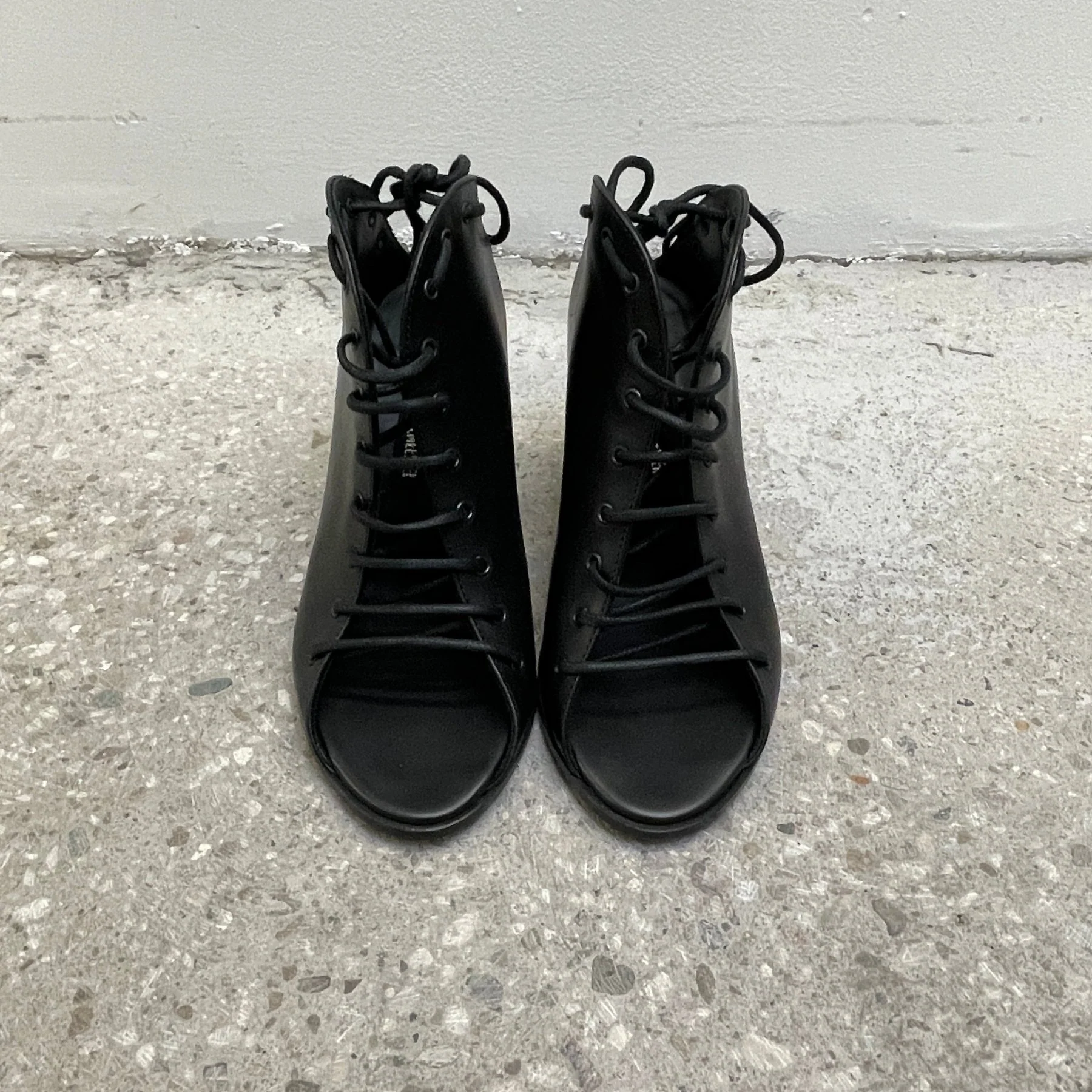 Ann Demeulemeester Vitello Lux Nero Lace Up Block Heels - Image 3