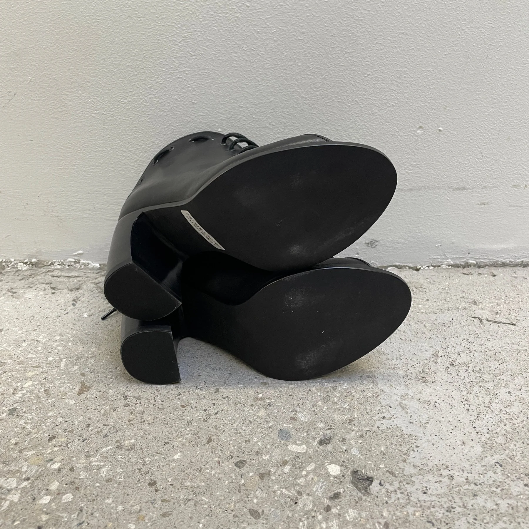 Ann Demeulemeester Vitello Lux Nero Lace Up Block Heels - Image 7