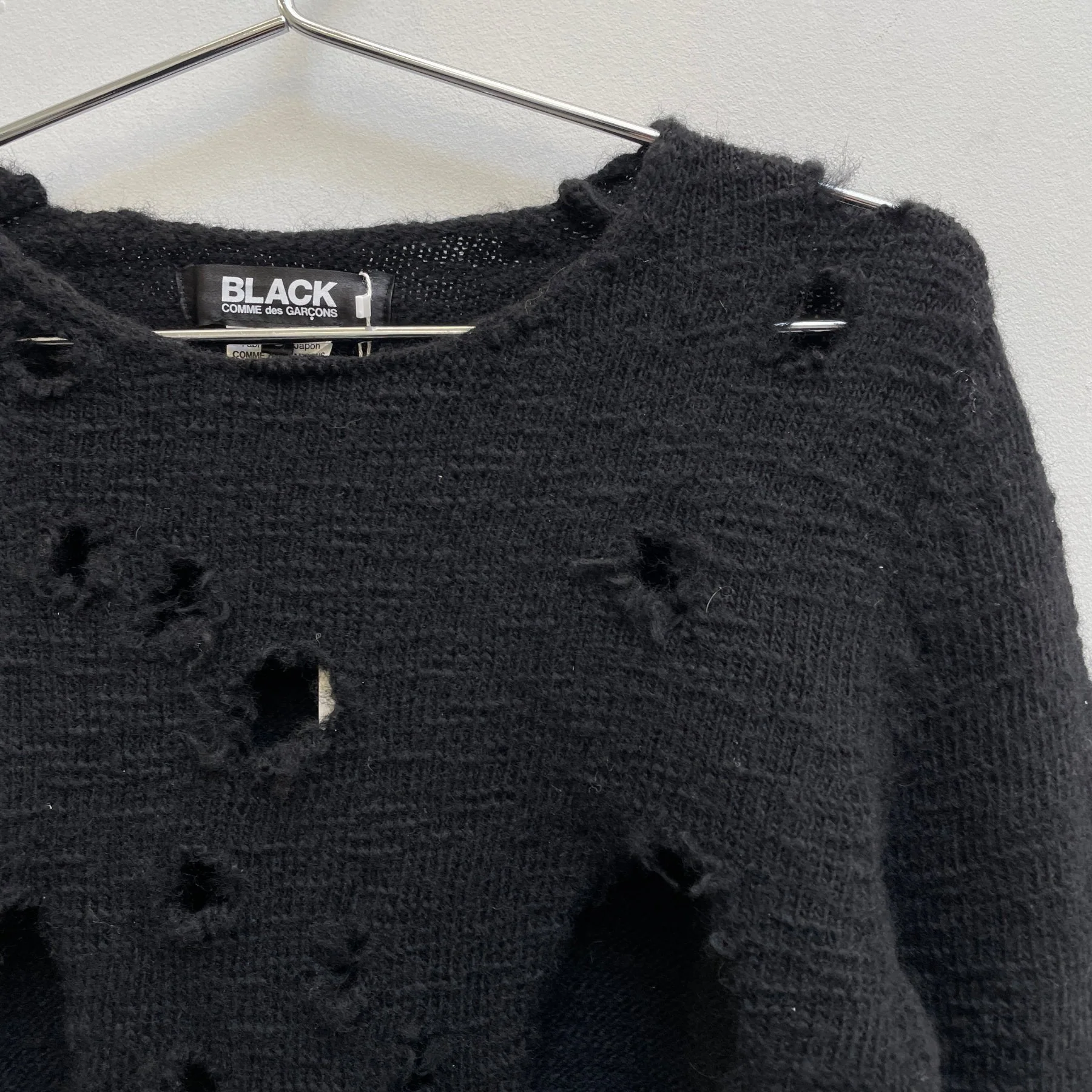 AW23 Comme Des Garçons BLACK Distressed Wool Sweater - Image 4