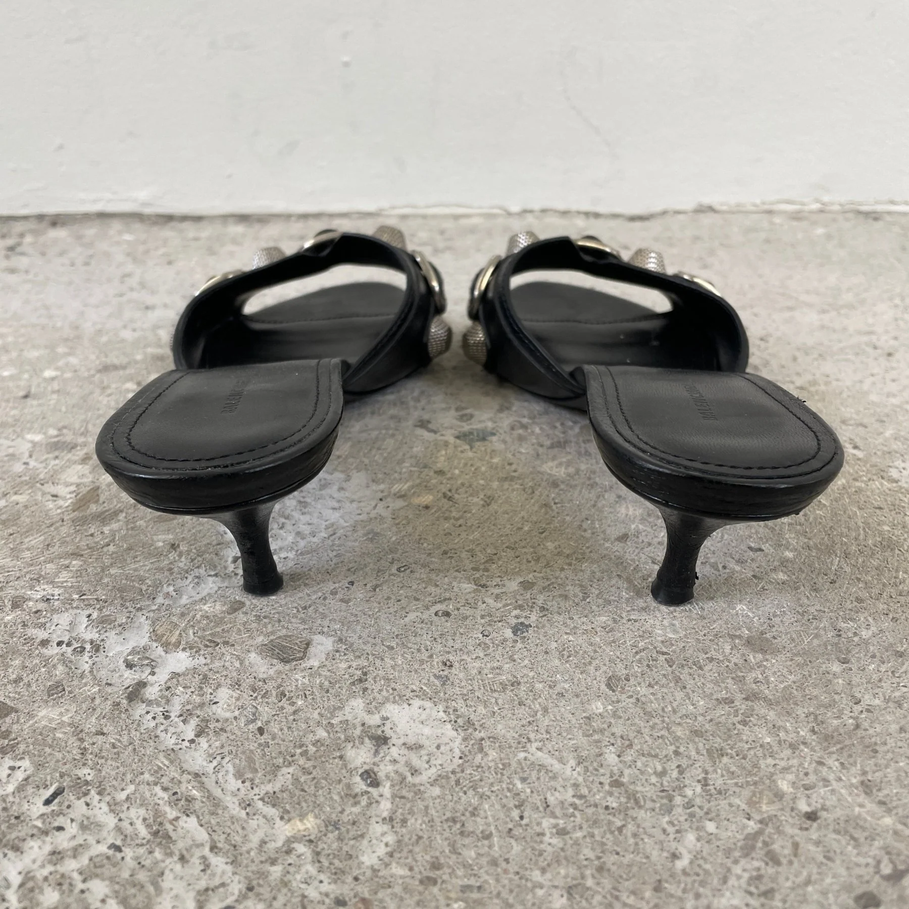 Balenciaga Cagole Black Leather Open Toe Kitten Heels - Image 4