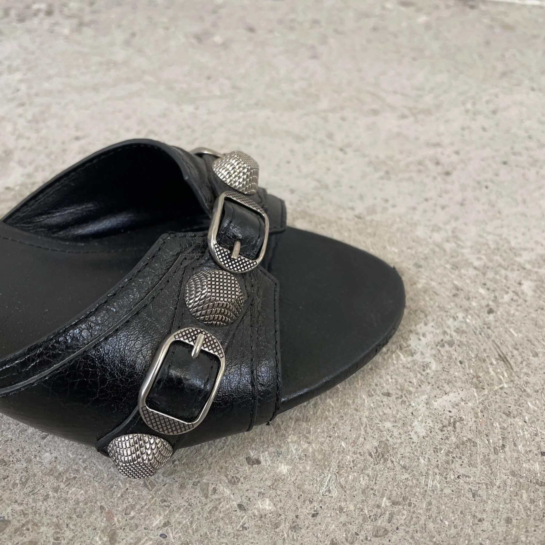Balenciaga Cagole Black Leather Open Toe Kitten Heels - Image 5