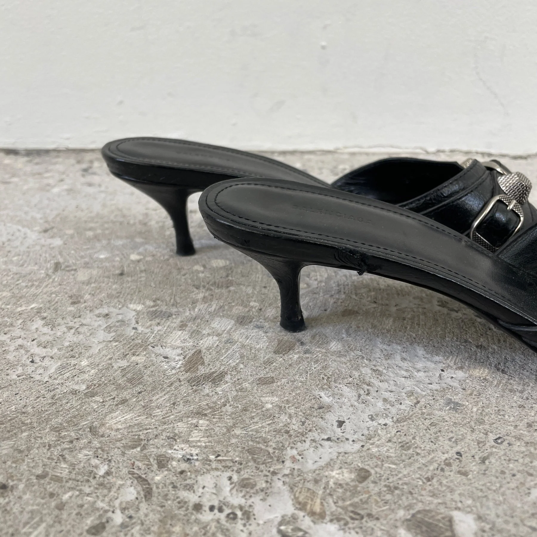 Balenciaga Cagole Black Leather Open Toe Kitten Heels - Image 6